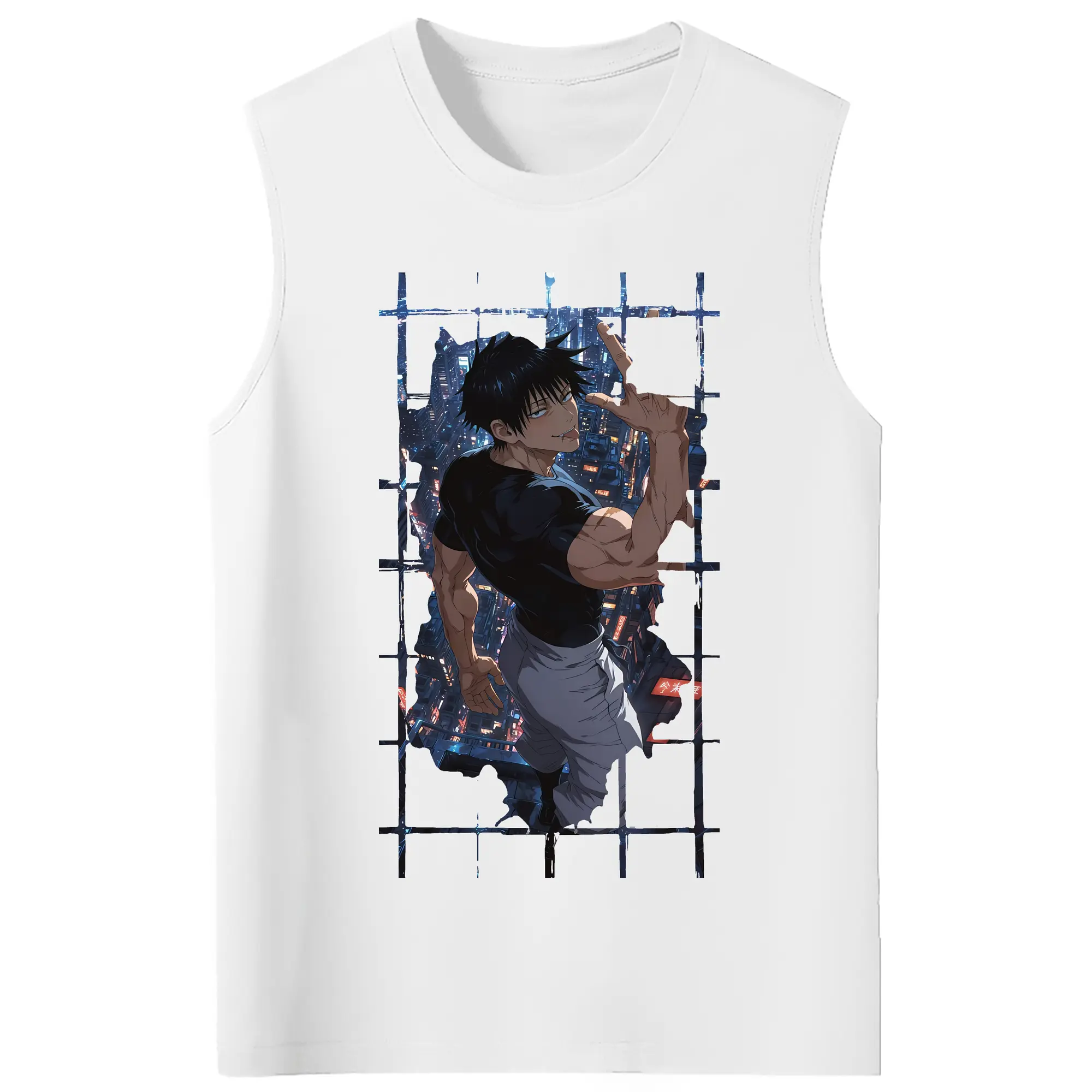 呪術廻戦 グッズ,伏黒 甚爾 - コットン100％ タンクトップ ・ フロントプリント ・ タイトフィット ・ 快適 通気性 ・ スポーツ カジュアル 散歩用
