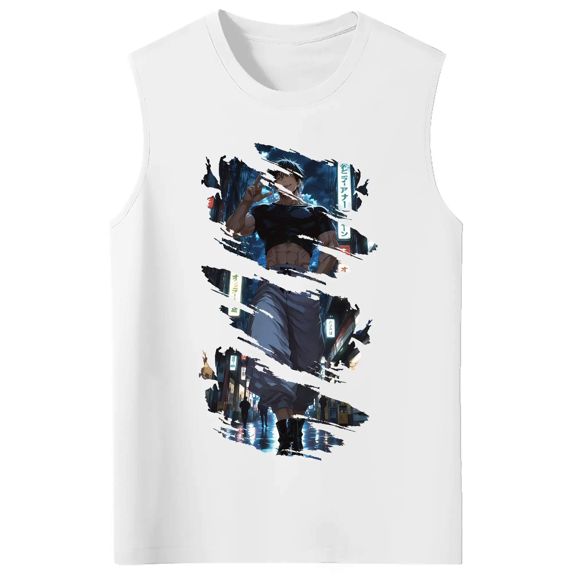 呪術廻戦 グッズ,伏黒 甚爾 - コットン100％ タンクトップ ・ フロントプリント ・ タイトフィット ・ 快適 通気性 ・ スポーツ カジュアル 散歩用