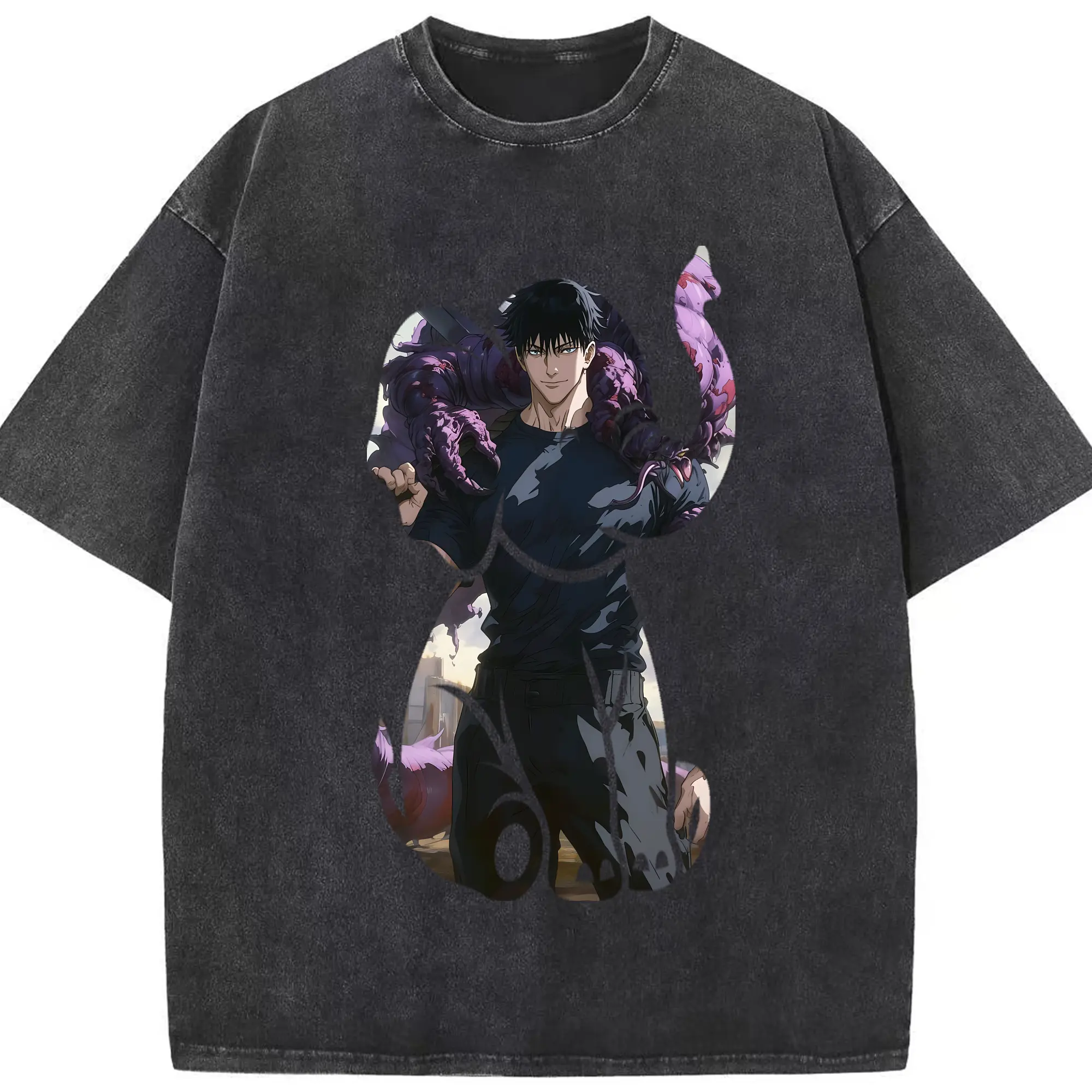 呪術廻戦 グッズ,伏黒 甚爾 - 綿100％ ヴィンテージ風 半袖Tシャツ ・ フロントプリント ・ 柔らか肌触り ・ 通気性 快適 ・ スポーツ カジュアル 外出用