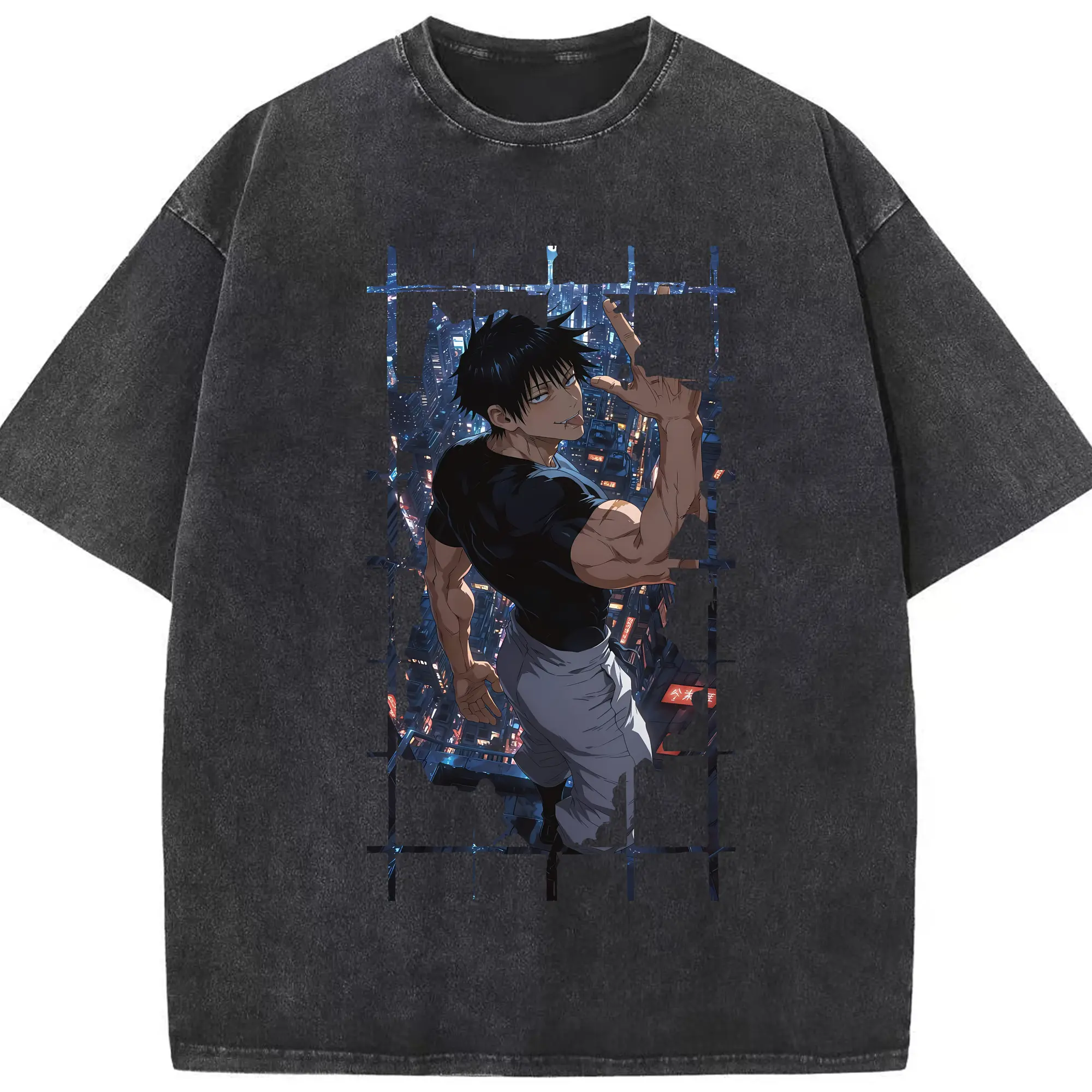 呪術廻戦 グッズ,伏黒 甚爾 - 綿100％ ヴィンテージ風 半袖Tシャツ ・ フロントプリント ・ 柔らか肌触り ・ 通気性 快適 ・ スポーツ カジュアル 外出用