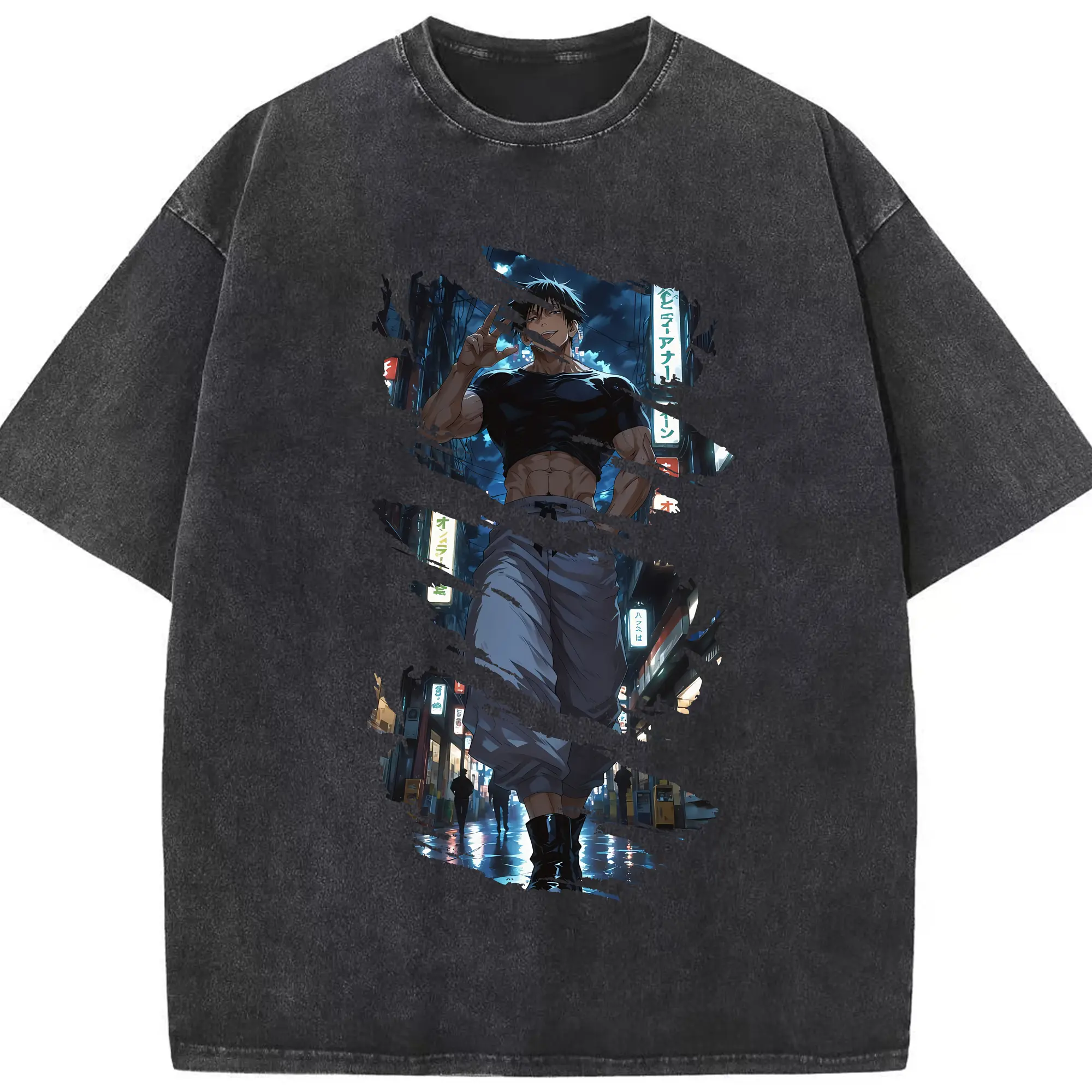 呪術廻戦 グッズ,伏黒 甚爾 - 綿100％ ヴィンテージ風 半袖Tシャツ ・ フロントプリント ・ 柔らか肌触り ・ 通気性 快適 ・ スポーツ カジュアル 外出用