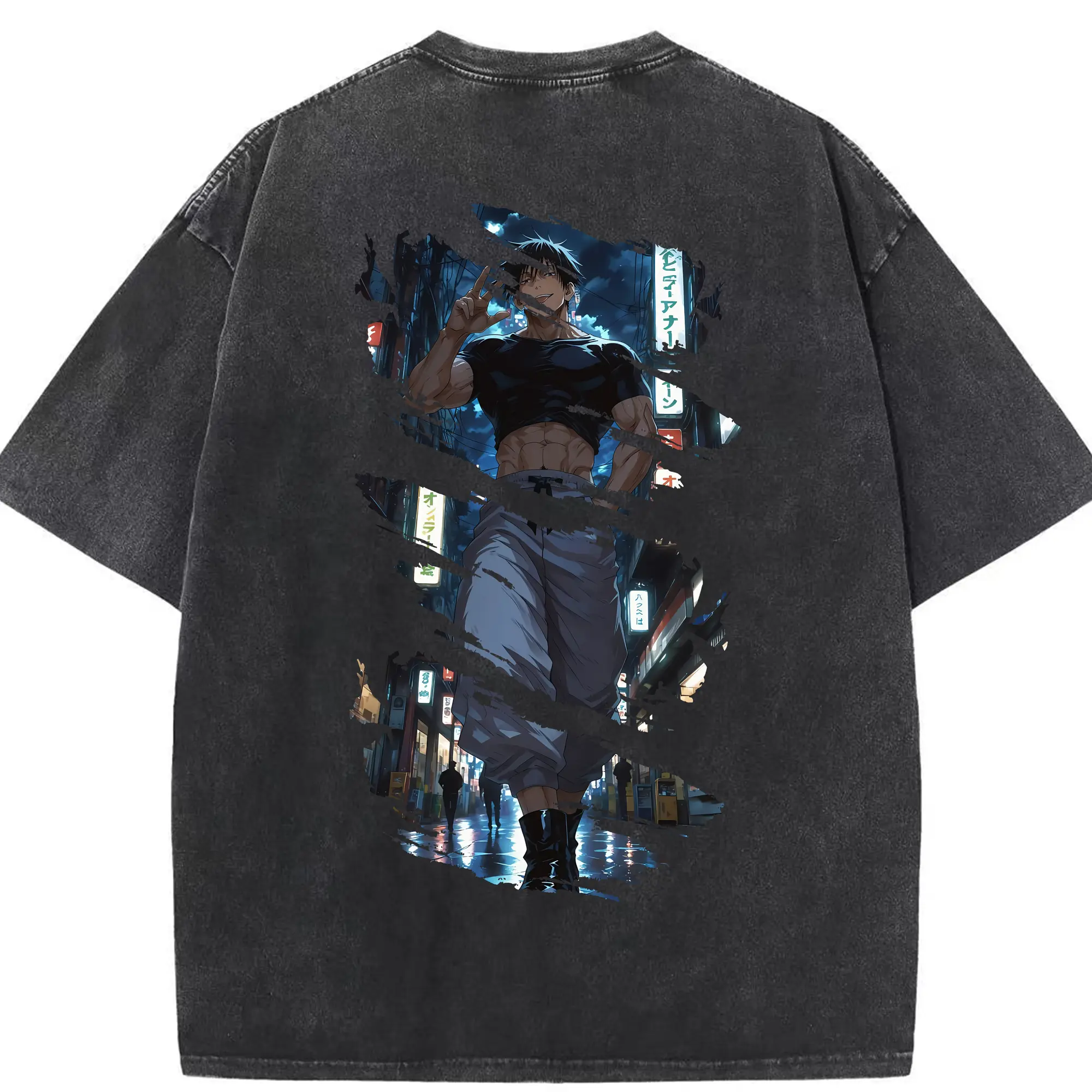 呪術廻戦 グッズ,伏黒 甚爾 - 綿100％ ヴィンテージ風 半袖Tシャツ ・ 背面プリント ・ 柔らか肌触り ・ 通気性 快適 ・ スポーツ カジュアル 外出用