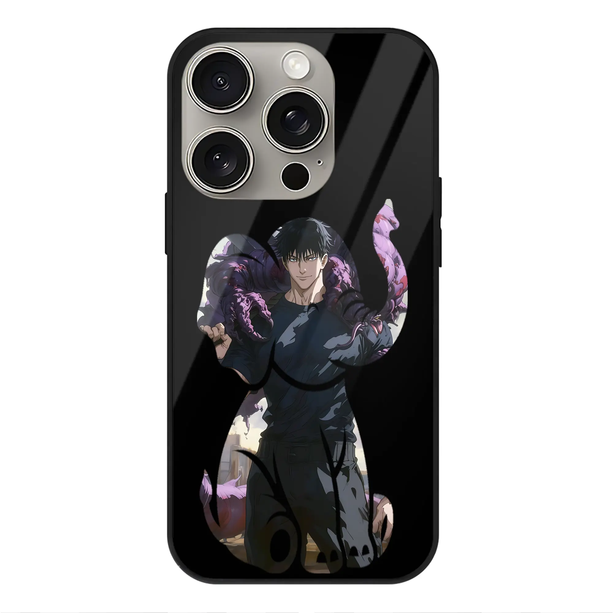 呪術廻戦 グッズ,伏黒 甚爾 - IPhone15Pro対応 ・ スマホケース ・ 背面ガラス ・ TPU+強化ガラス ・ 耐衝撃 ・ 黄変防止 ・ ワイヤレス充電対応 ・ 3D立体ボタン