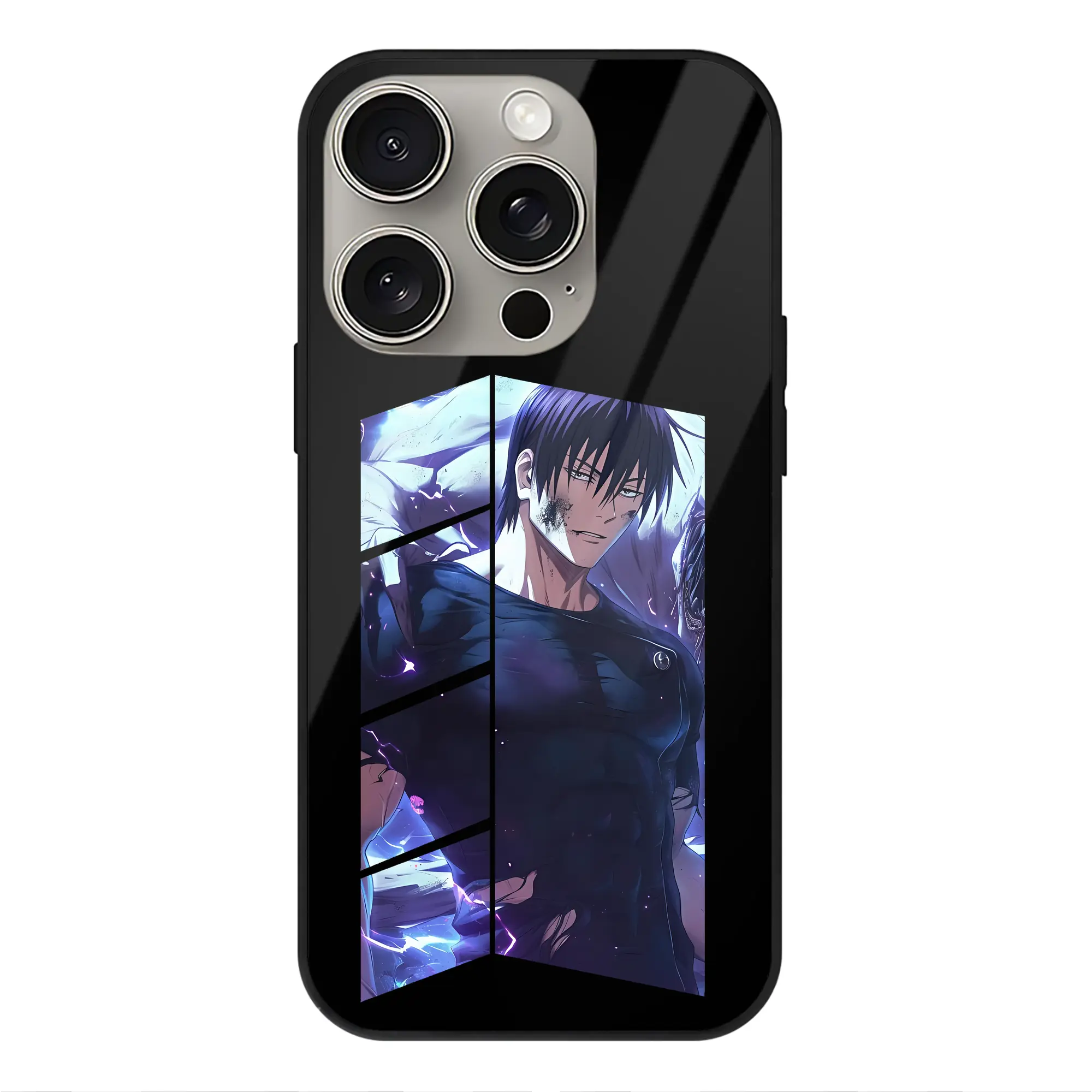 呪術廻戦 グッズ,伏黒 甚爾 - IPhone15Pro対応 ・ スマホケース ・ 背面ガラス ・ TPU+強化ガラス ・ 耐衝撃 ・ 黄変防止 ・ ワイヤレス充電対応 ・ 3D立体ボタン