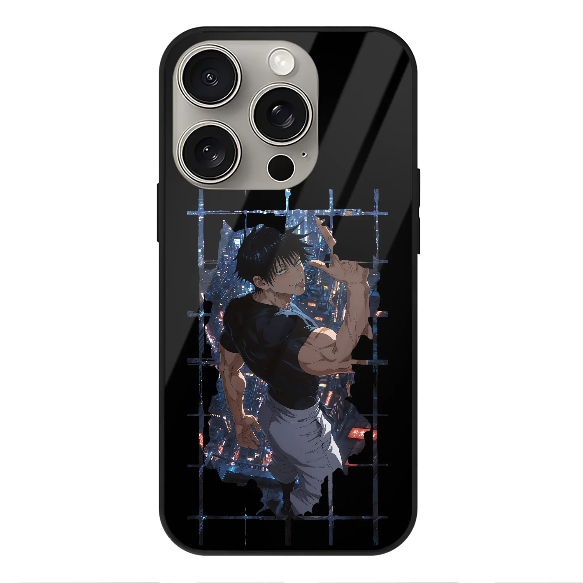 呪術廻戦 グッズ,伏黒 甚爾 - IPhone15Pro対応 ・ スマホケース ・ 背面ガラス ・ TPU+強化ガラス ・ 耐衝撃 ・ 黄変防止 ・ ワイヤレス充電対応 ・ 3D立体ボタン