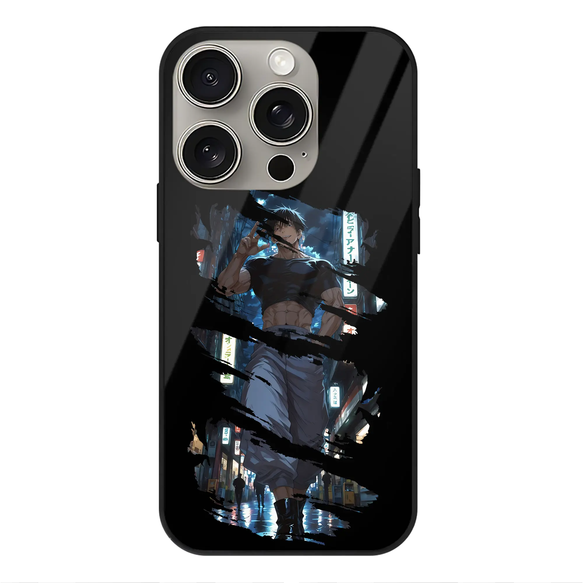 呪術廻戦 グッズ,伏黒 甚爾 - IPhone15Pro対応 ・ スマホケース ・ 背面ガラス ・ TPU+強化ガラス ・ 耐衝撃 ・ 黄変防止 ・ ワイヤレス充電対応 ・ 3D立体ボタン