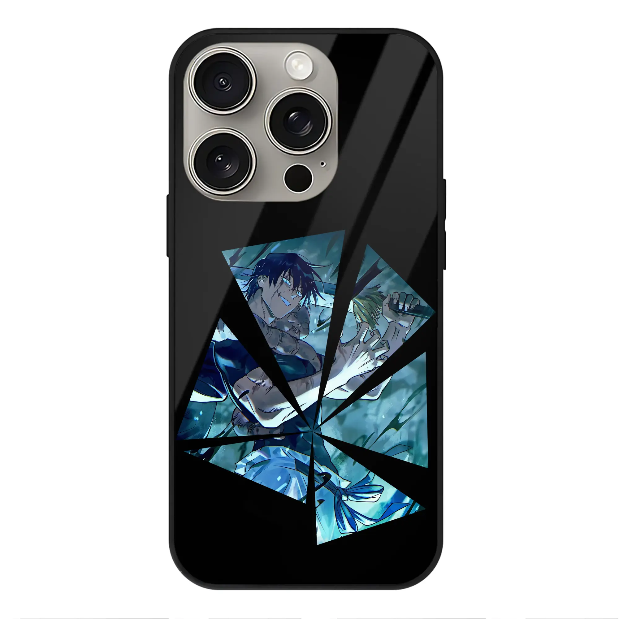 呪術廻戦 グッズ,伏黒 甚爾 - IPhone15Pro対応 ・ スマホケース ・ 背面ガラス ・ TPU+強化ガラス ・ 耐衝撃 ・ 黄変防止 ・ ワイヤレス充電対応 ・ 3D立体ボタン