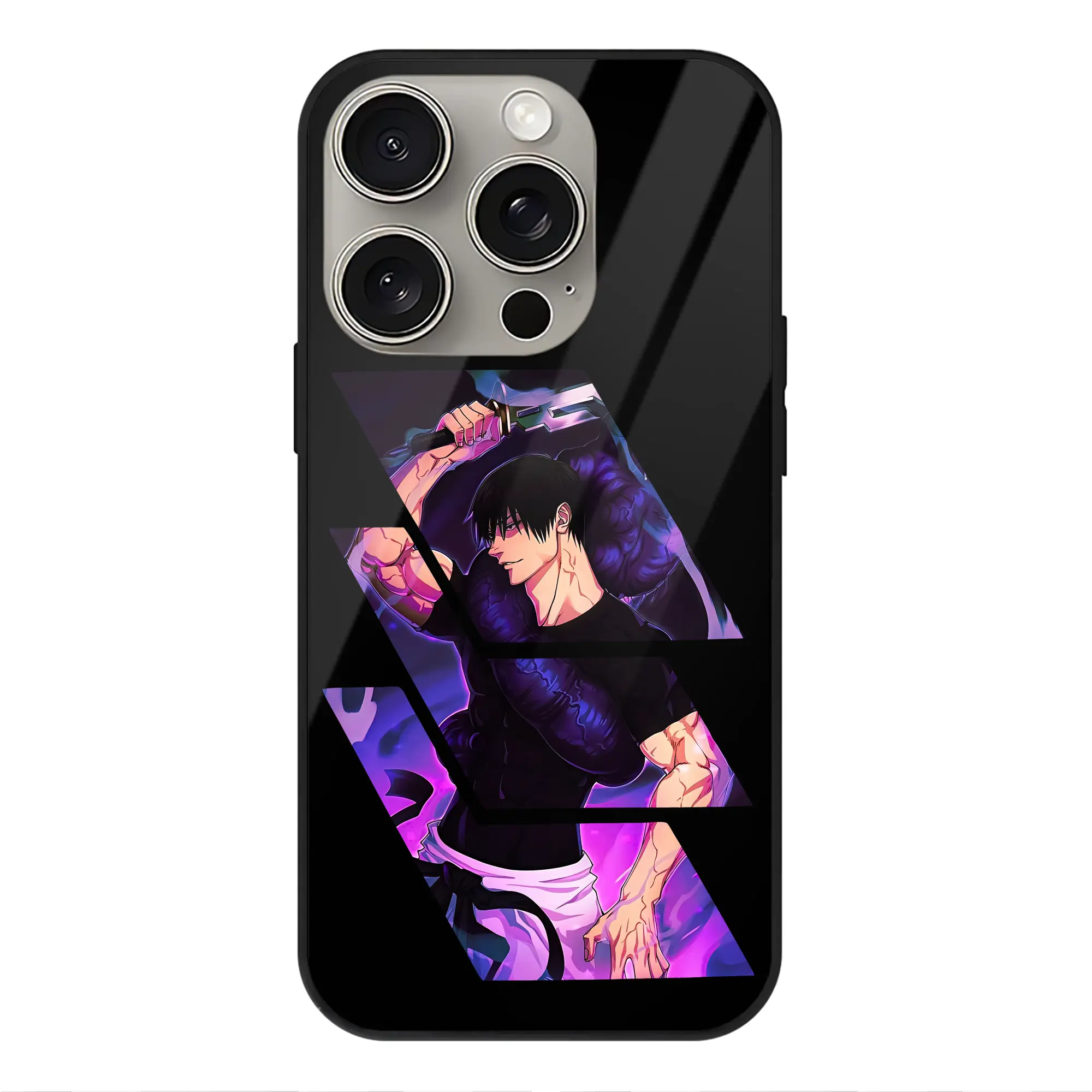 呪術廻戦 グッズ,伏黒 甚爾 - IPhone15Pro対応 ・ スマホケース ・ 背面ガラス ・ TPU+強化ガラス ・ 耐衝撃 ・ 黄変防止 ・ ワイヤレス充電対応 ・ 3D立体ボタン