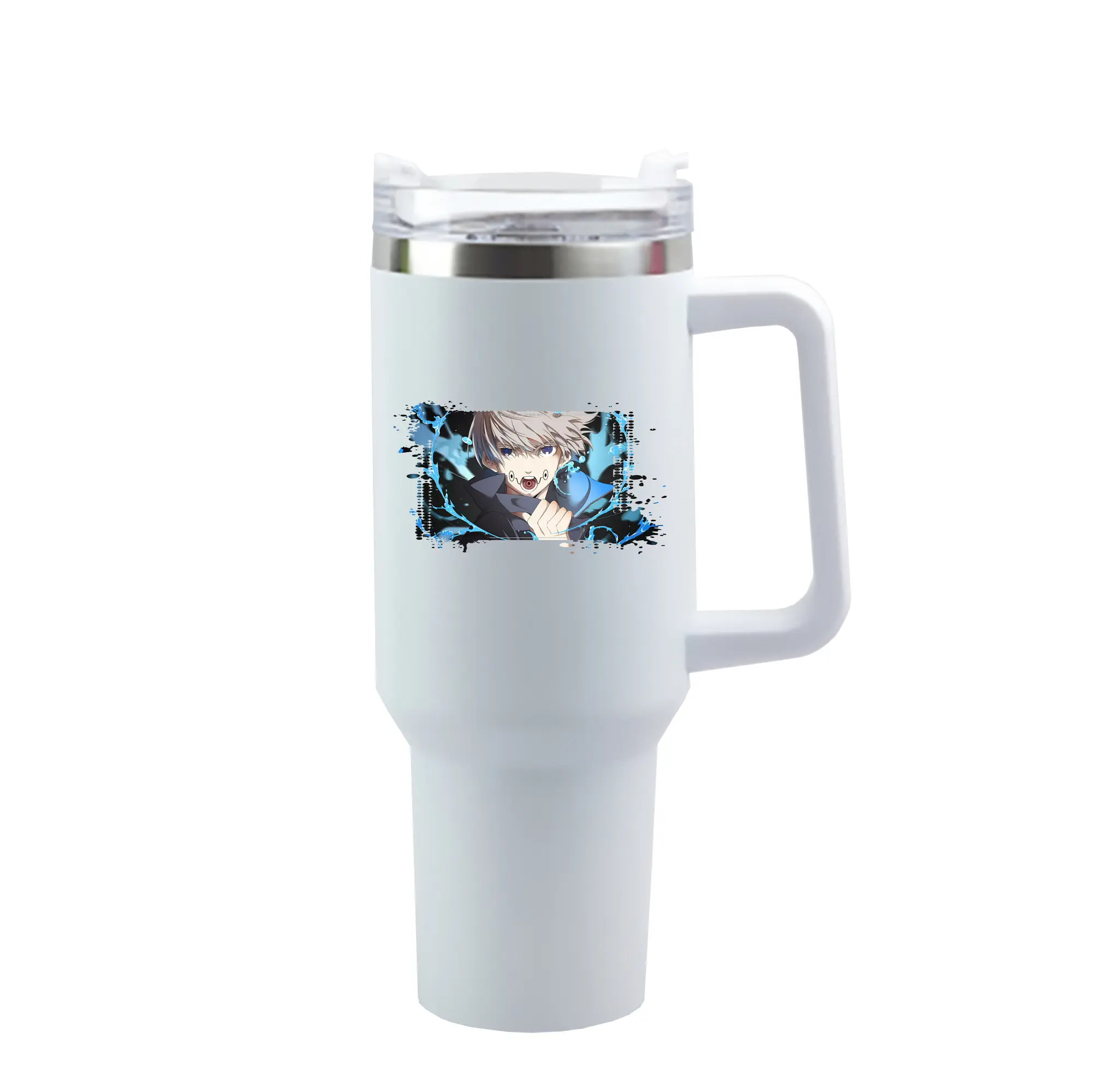 呪術廻戦 グッズ,狗巻 棘 - 1200mL 車用タンブラー ・ クリスタルステッカー ・ 304ステンレス 内側 ・ 201ステンレス 外側 ・ 保温 保冷 ・ ハンドル＆ストロー付き ・ 通勤 ドライブ アウトドア用
