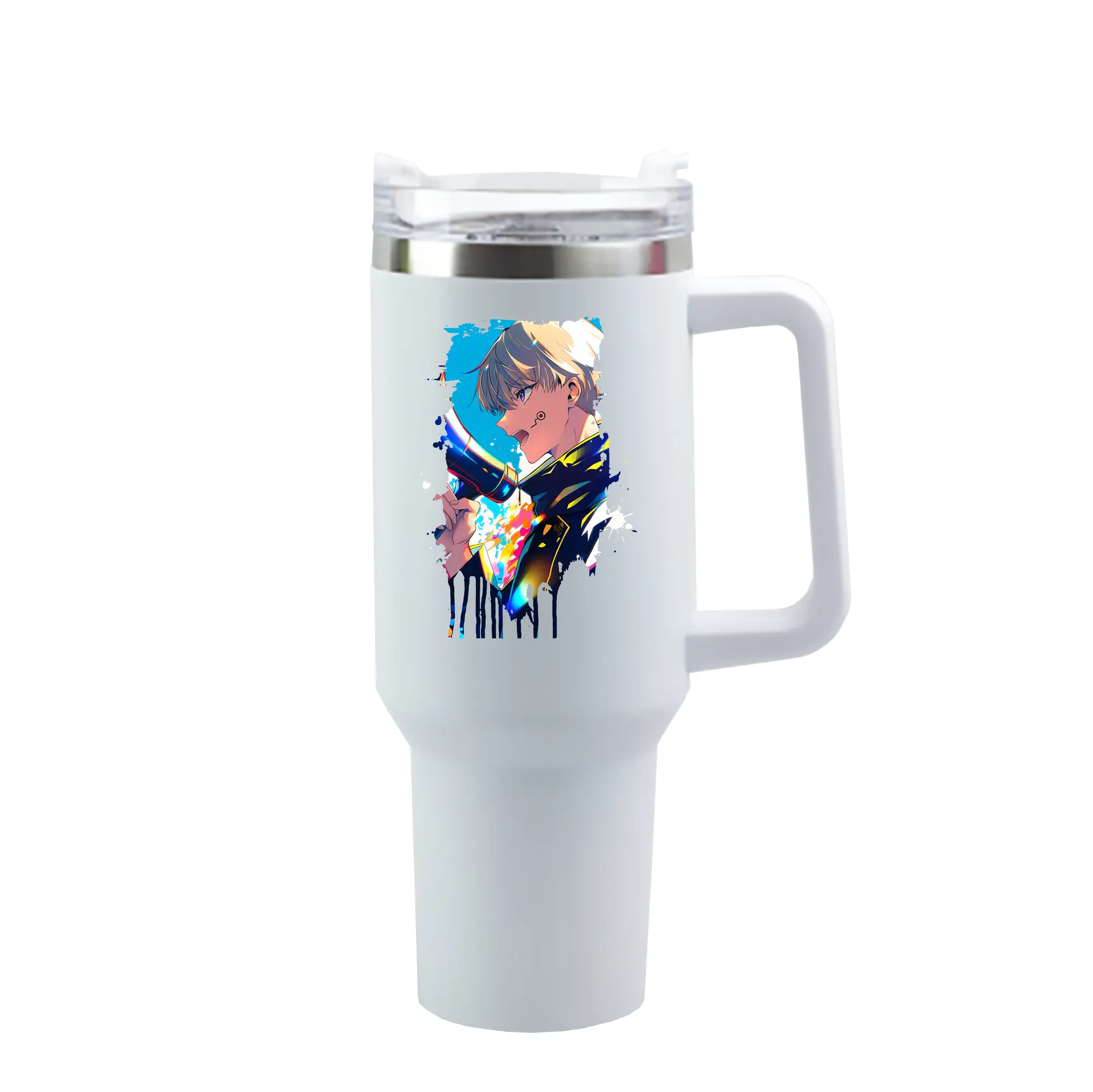 呪術廻戦 グッズ,狗巻 棘 - 1200mL 車用タンブラー ・ クリスタルステッカー ・ 304ステンレス 内側 ・ 201ステンレス 外側 ・ 保温 保冷 ・ ハンドル＆ストロー付き ・ 通勤 ドライブ アウトドア用