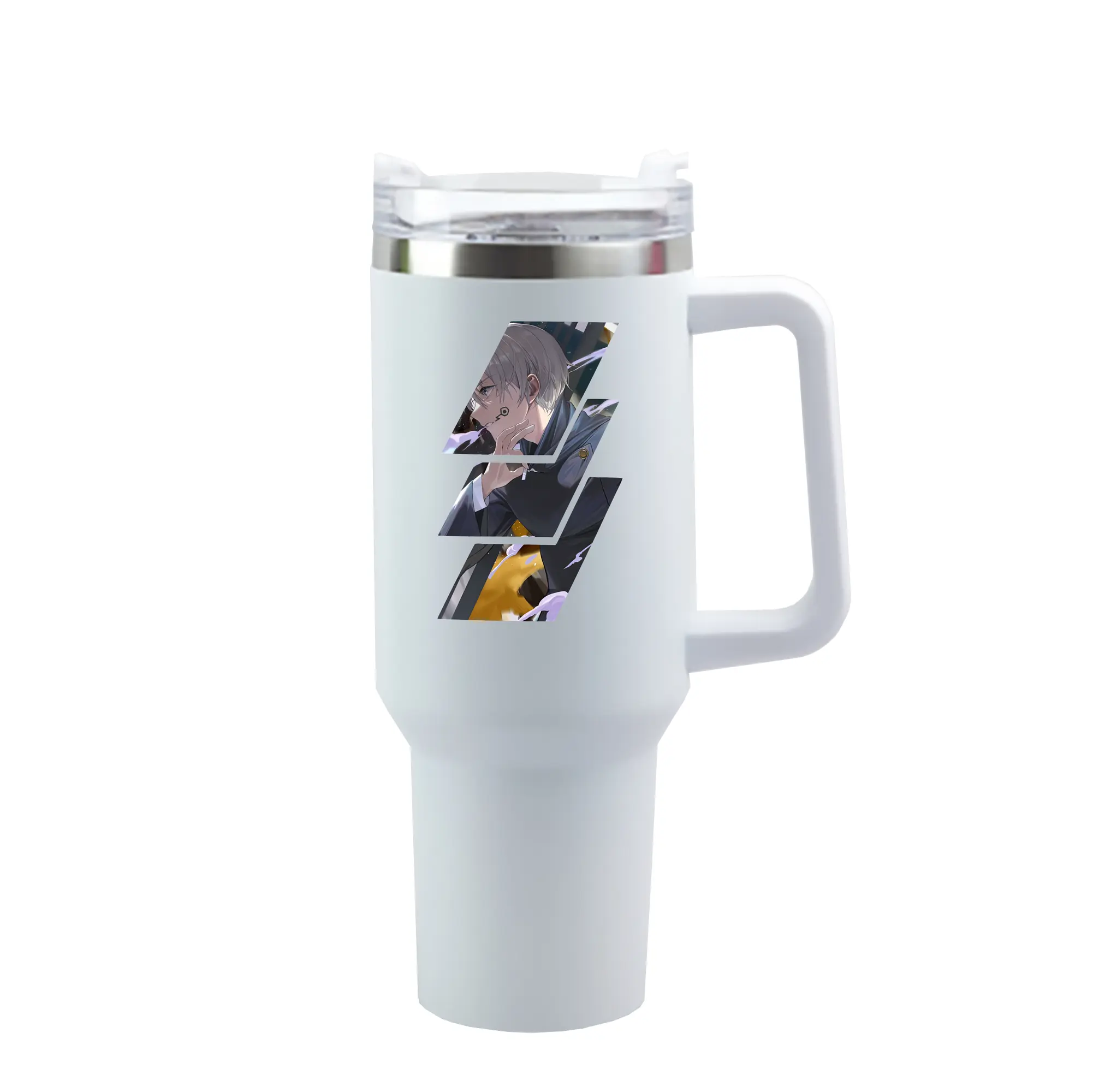 呪術廻戦 グッズ,狗巻 棘 - 1200mL 車用タンブラー ・ クリスタルステッカー ・ 304ステンレス 内側 ・ 201ステンレス 外側 ・ 保温 保冷 ・ ハンドル＆ストロー付き ・ 通勤 ドライブ アウトドア用