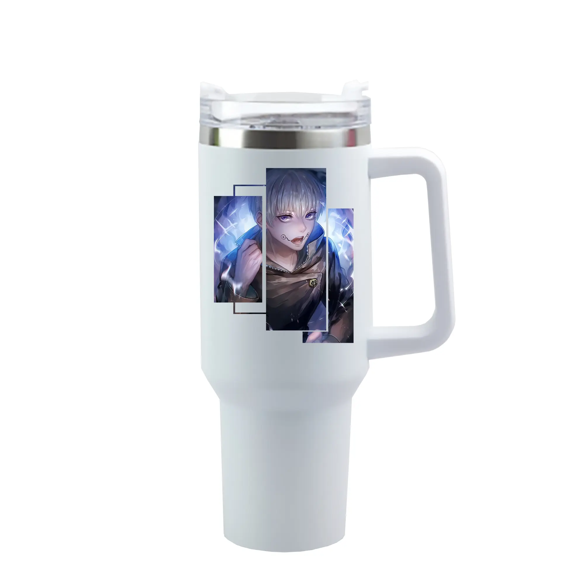 呪術廻戦 グッズ,狗巻 棘 - 1200mL 車用タンブラー ・ クリスタルステッカー ・ 304ステンレス 内側 ・ 201ステンレス 外側 ・ 保温 保冷 ・ ハンドル＆ストロー付き ・ 通勤 ドライブ アウトドア用