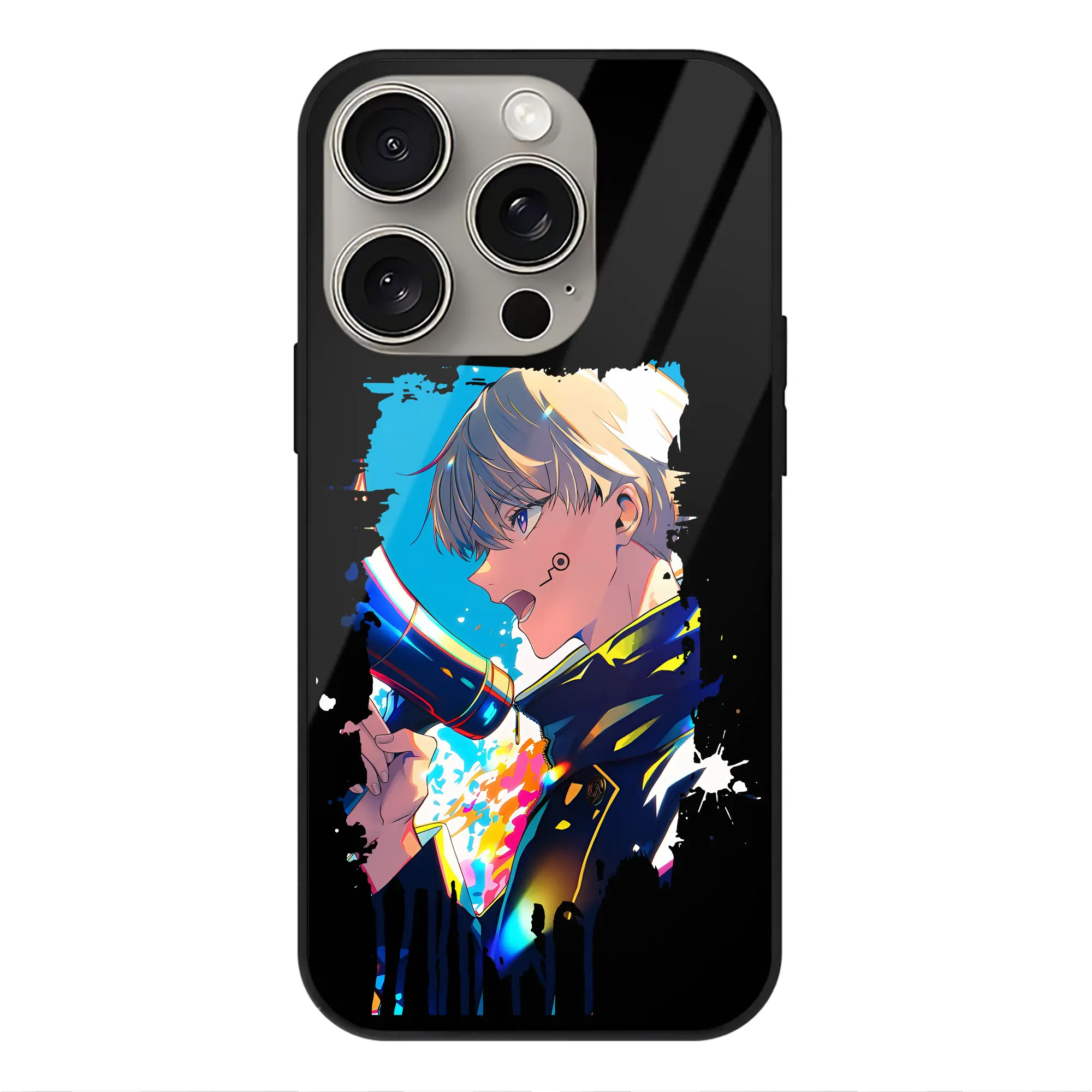 呪術廻戦 グッズ,狗巻 棘 - IPhone15Pro対応 ・ スマホケース ・ 背面ガラス ・ TPU+強化ガラス ・ 耐衝撃 ・ 黄変防止 ・ ワイヤレス充電対応 ・ 3D立体ボタン