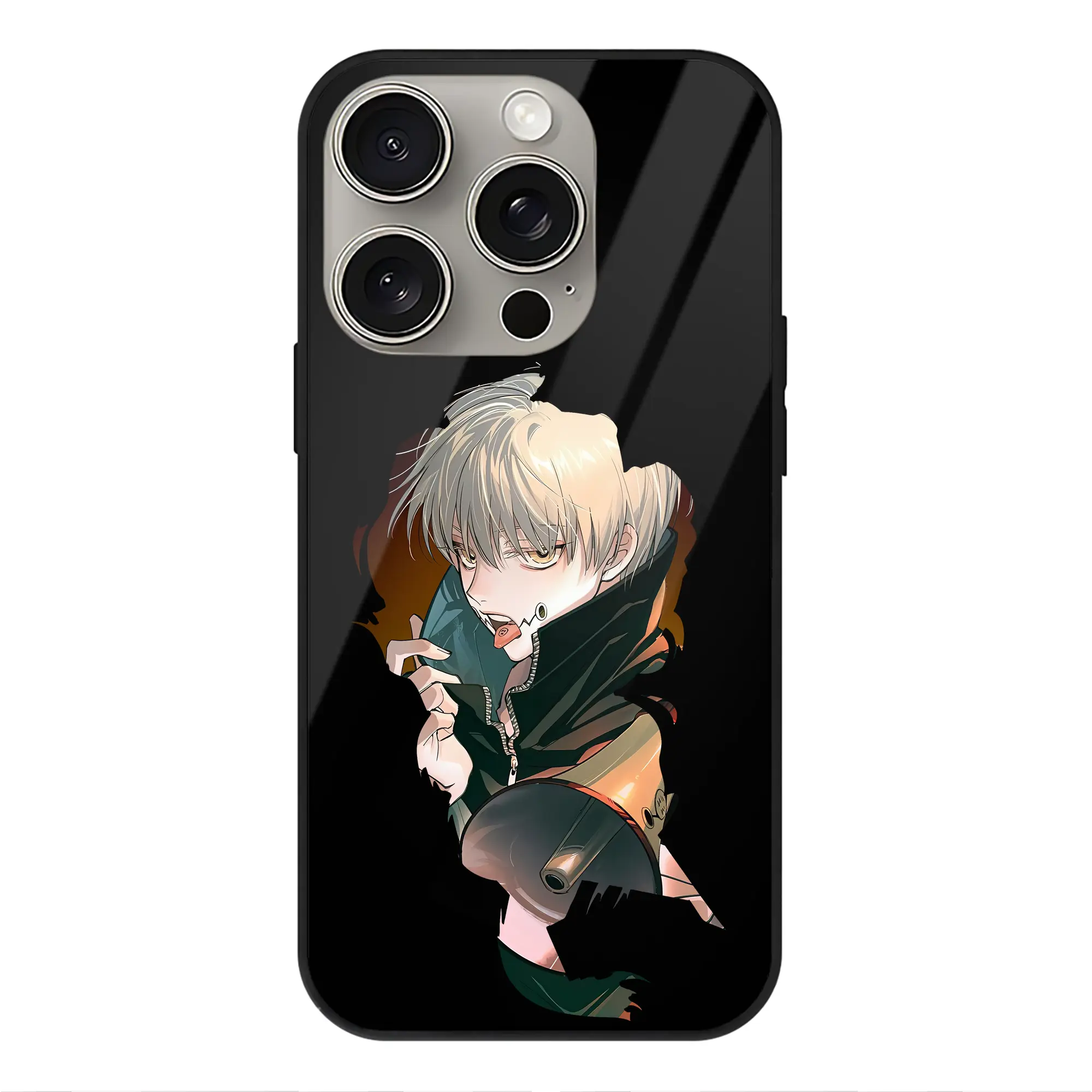 呪術廻戦 グッズ,狗巻 棘 - IPhone15Pro対応 ・ スマホケース ・ 背面ガラス ・ TPU+強化ガラス ・ 耐衝撃 ・ 黄変防止 ・ ワイヤレス充電対応 ・ 3D立体ボタン