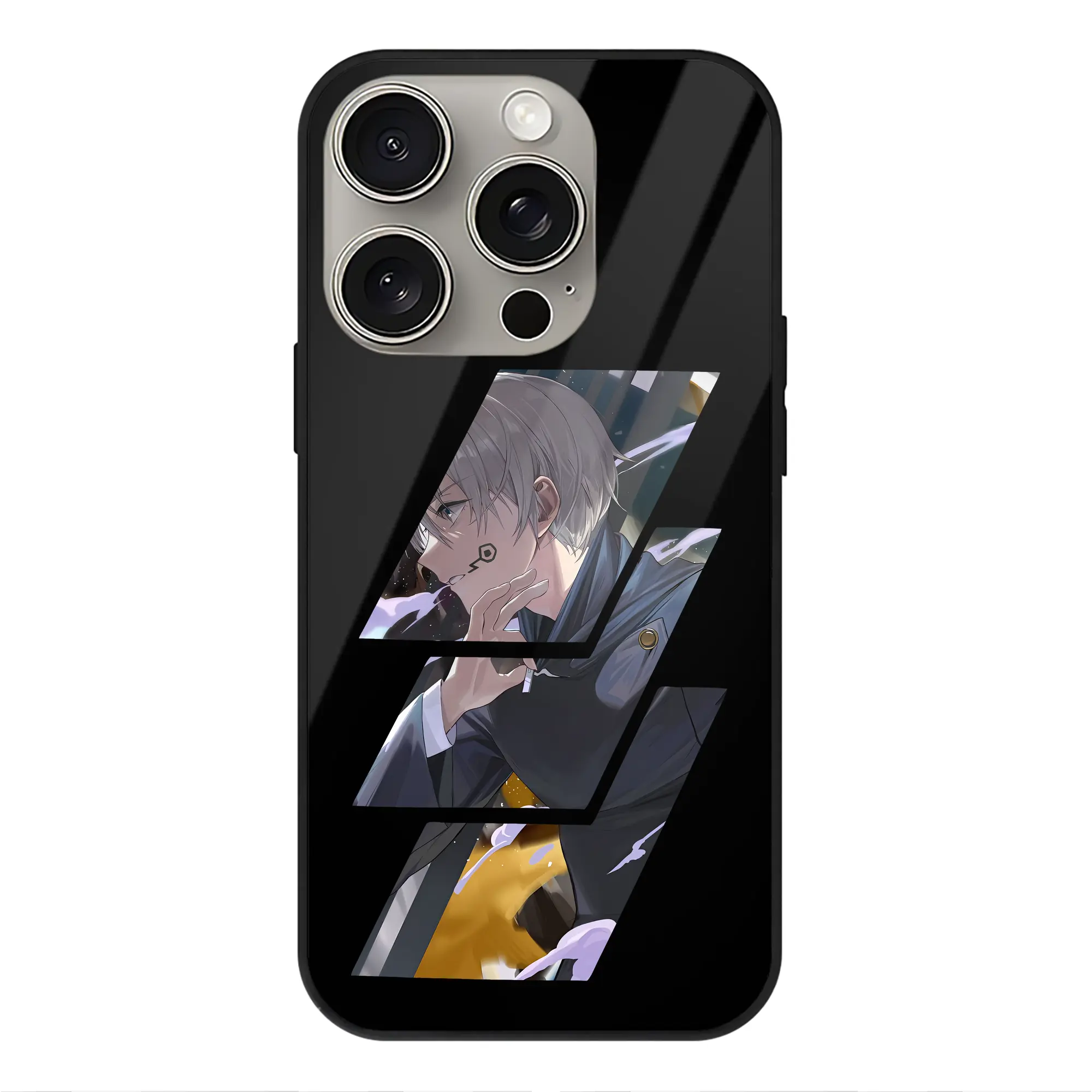 呪術廻戦 グッズ,狗巻 棘 - IPhone15Pro対応 ・ スマホケース ・ 背面ガラス ・ TPU+強化ガラス ・ 耐衝撃 ・ 黄変防止 ・ ワイヤレス充電対応 ・ 3D立体ボタン