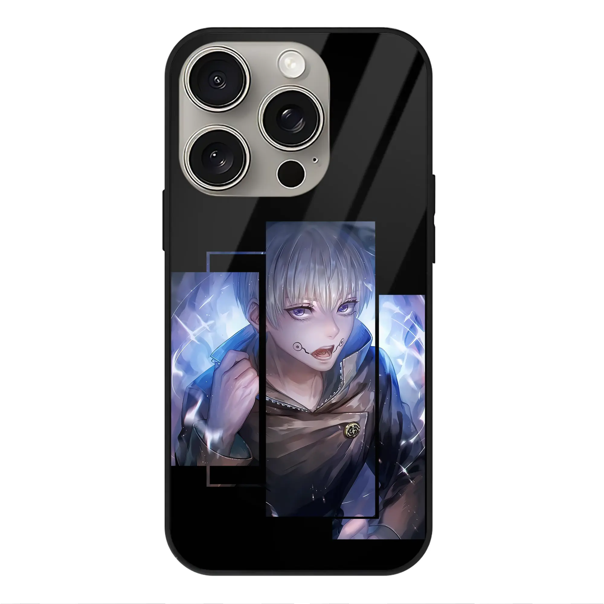 呪術廻戦 グッズ,狗巻 棘 - IPhone15Pro対応 ・ スマホケース ・ 背面ガラス ・ TPU+強化ガラス ・ 耐衝撃 ・ 黄変防止 ・ ワイヤレス充電対応 ・ 3D立体ボタン