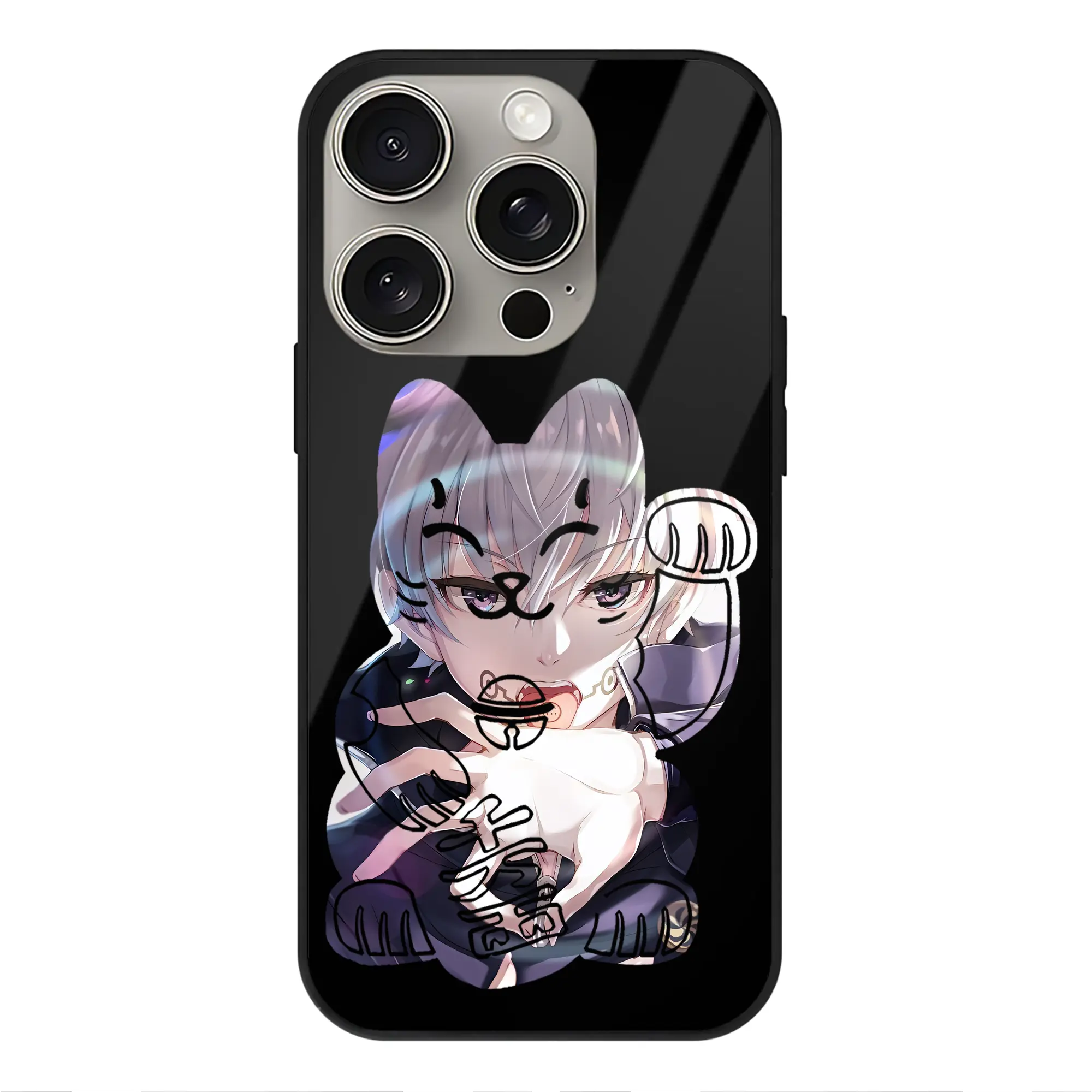 呪術廻戦 グッズ,狗巻 棘 - IPhone15Pro対応 ・ スマホケース ・ 背面ガラス ・ TPU+強化ガラス ・ 耐衝撃 ・ 黄変防止 ・ ワイヤレス充電対応 ・ 3D立体ボタン