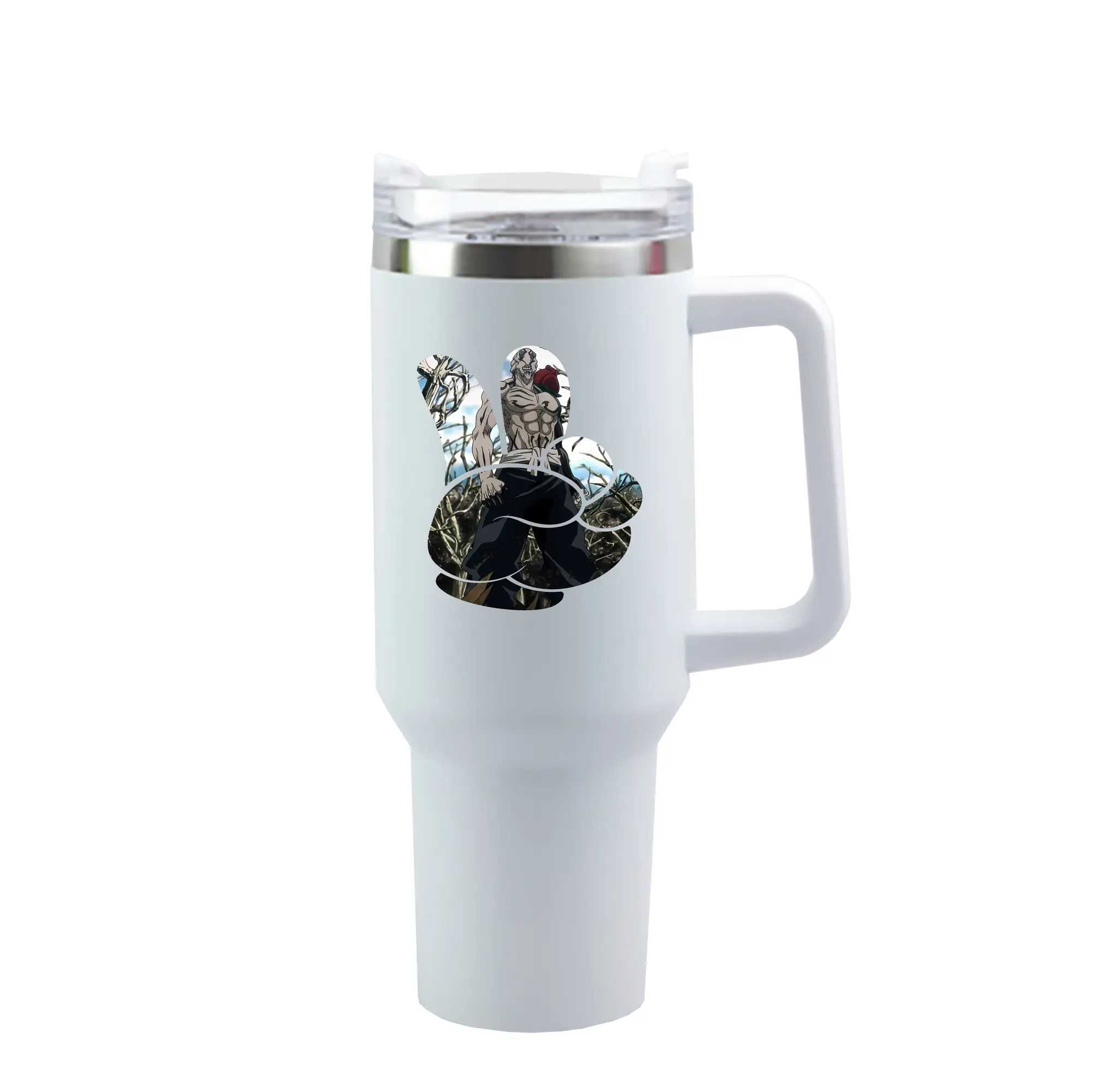 呪術廻戦 グッズ,花御 - 1200mL 車用タンブラー ・ クリスタルステッカー ・ 304ステンレス 内側 ・ 201ステンレス 外側 ・ 保温 保冷 ・ ハンドル＆ストロー付き ・ 通勤 ドライブ アウトドア用