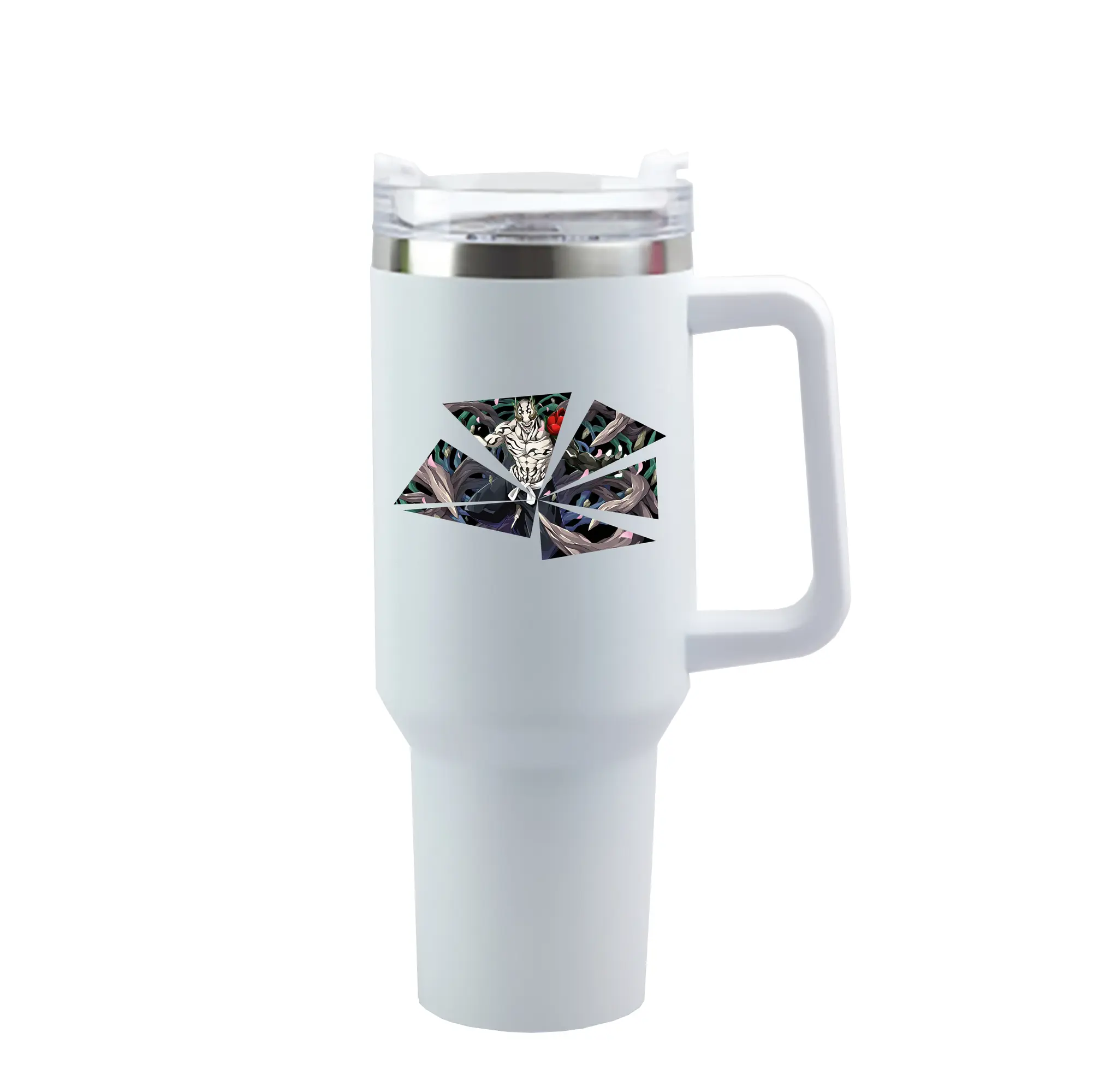 呪術廻戦 グッズ,花御 - 1200mL 車用タンブラー ・ クリスタルステッカー ・ 304ステンレス 内側 ・ 201ステンレス 外側 ・ 保温 保冷 ・ ハンドル＆ストロー付き ・ 通勤 ドライブ アウトドア用