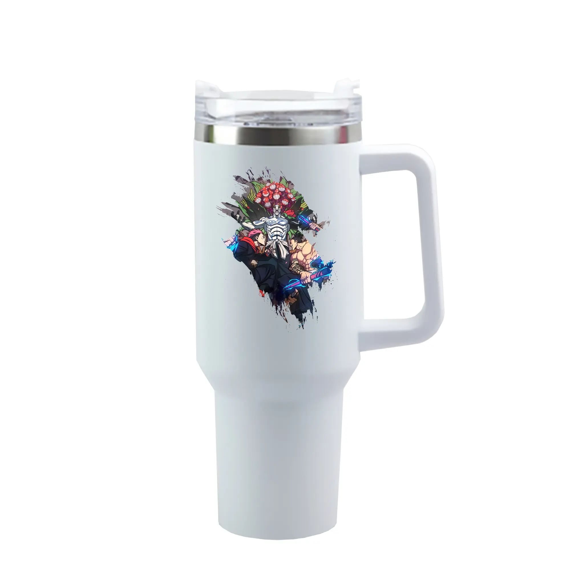 呪術廻戦 グッズ,花御 - 1200mL 車用タンブラー ・ クリスタルステッカー ・ 304ステンレス 内側 ・ 201ステンレス 外側 ・ 保温 保冷 ・ ハンドル＆ストロー付き ・ 通勤 ドライブ アウトドア用