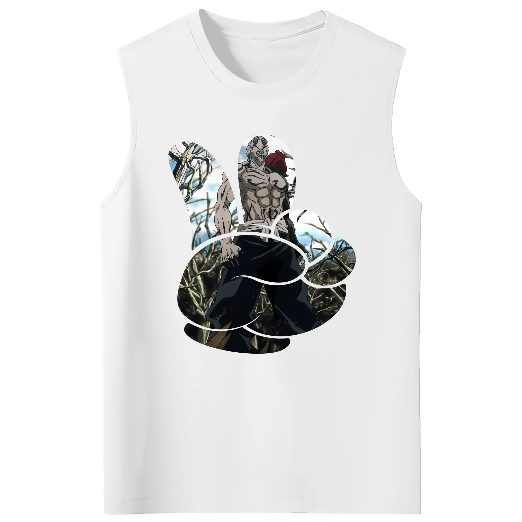 呪術廻戦 グッズ,花御 - コットン100％ タンクトップ ・ フロントプリント ・ タイトフィット ・ 快適 通気性 ・ スポーツ カジュアル 散歩用