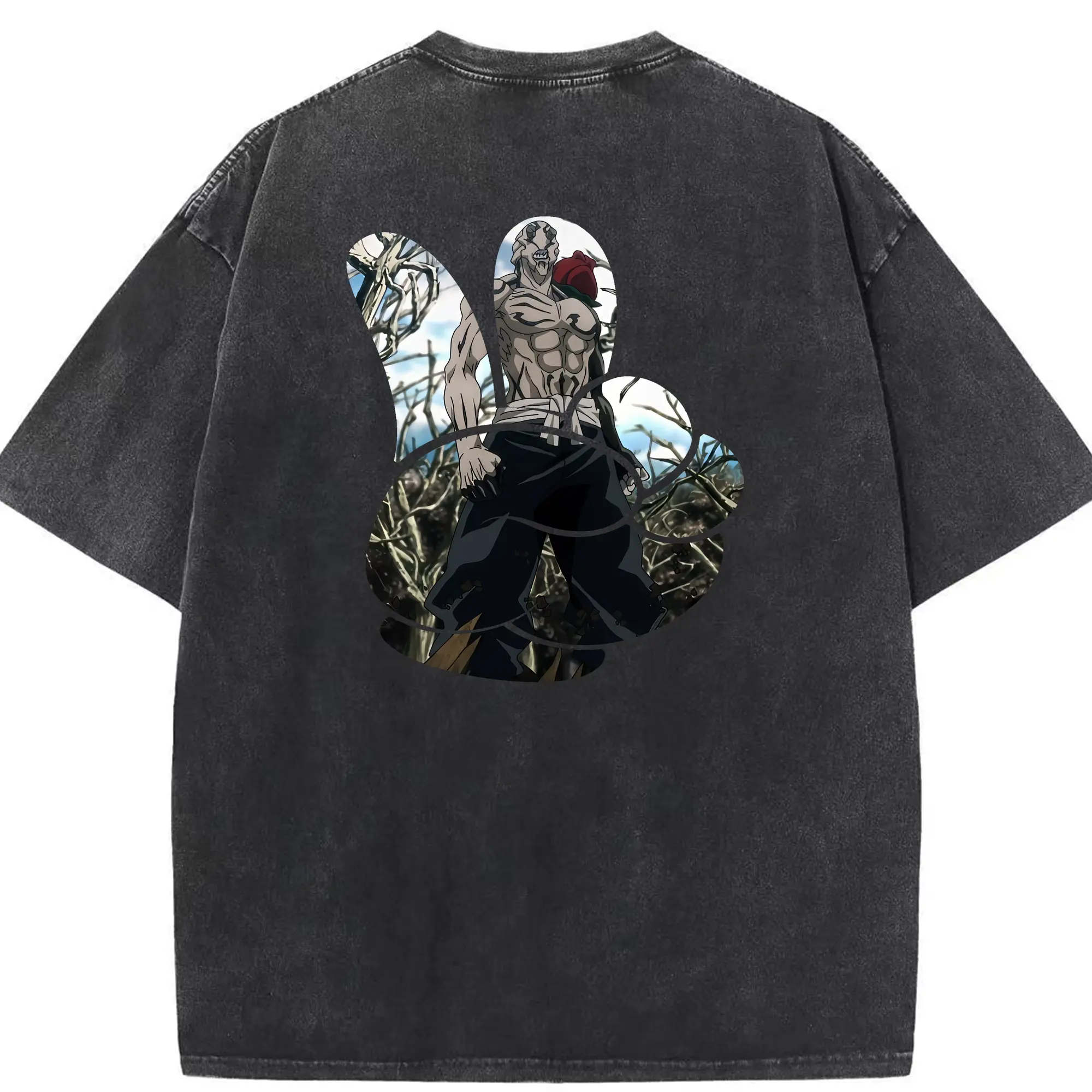 呪術廻戦 グッズ,花御 - 綿100％ ヴィンテージ風 半袖Tシャツ ・ 背面プリント ・ 柔らか肌触り ・ 通気性 快適 ・ スポーツ カジュアル 外出用