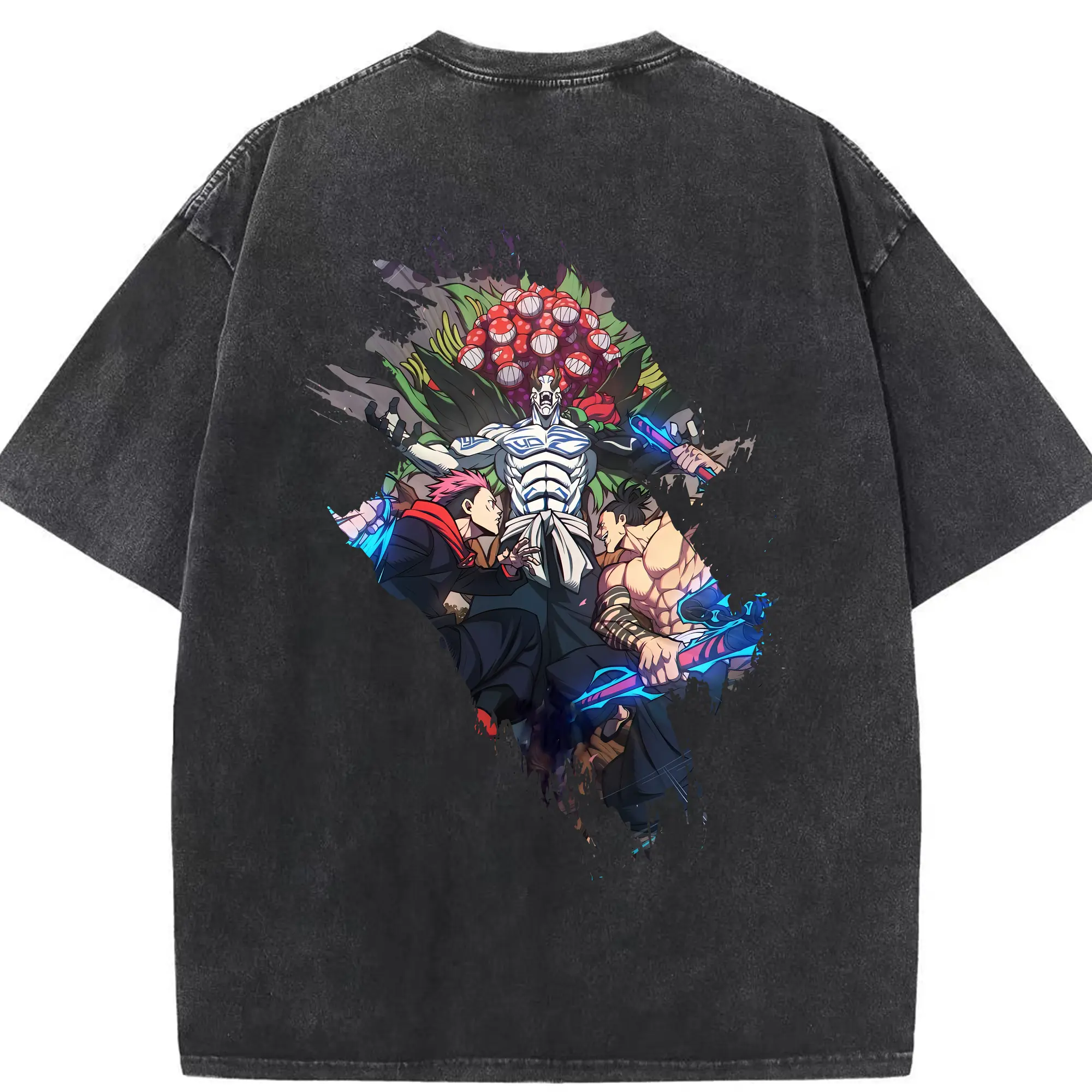 呪術廻戦 グッズ,花御 - 綿100％ ヴィンテージ風 半袖Tシャツ ・ 背面プリント ・ 柔らか肌触り ・ 通気性 快適 ・ スポーツ カジュアル 外出用