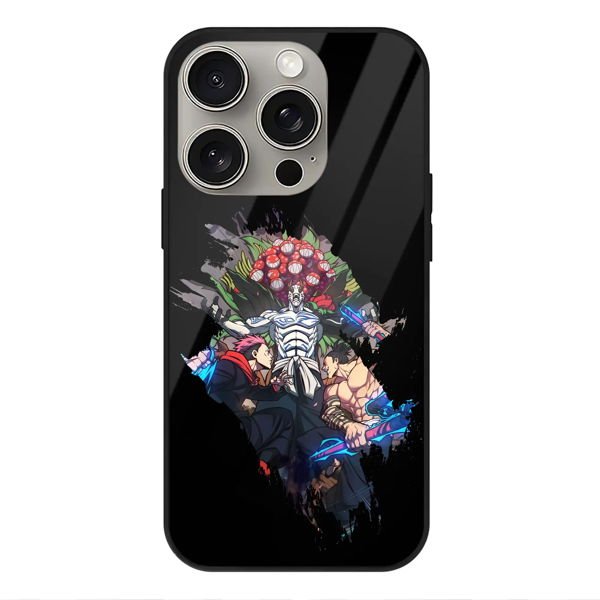 呪術廻戦 グッズ,花御 - IPhone15Pro対応 ・ スマホケース ・ 背面ガラス ・ TPU+強化ガラス ・ 耐衝撃 ・ 黄変防止 ・ ワイヤレス充電対応 ・ 3D立体ボタン