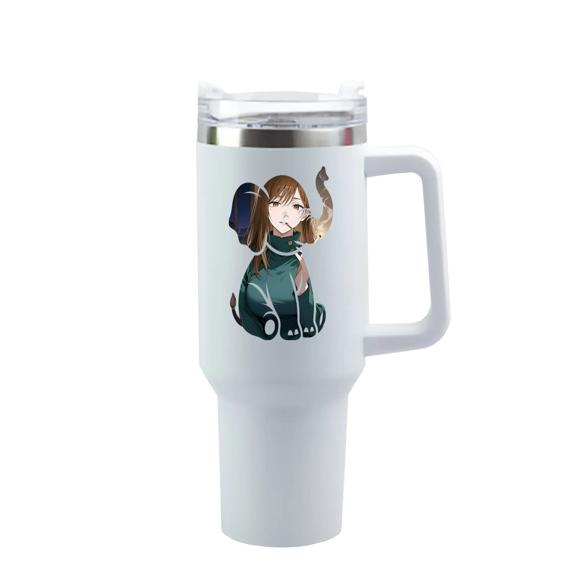 呪術廻戦 グッズ,家入 硝子 - 1200mL 車用タンブラー ・ クリスタルステッカー ・ 304ステンレス 内側 ・ 201ステンレス 外側 ・ 保温 保冷 ・ ハンドル＆ストロー付き ・ 通勤 ドライブ アウトドア用