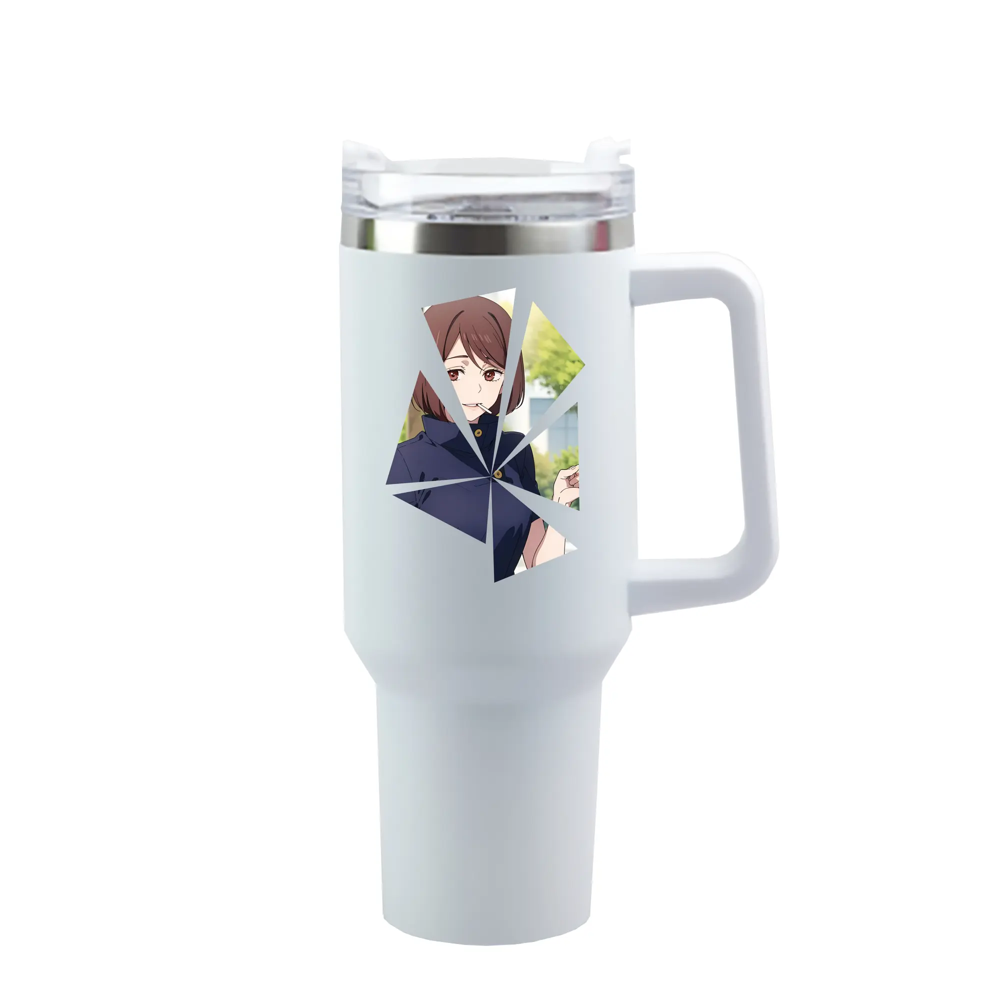 呪術廻戦 グッズ,家入 硝子 - 1200mL 車用タンブラー ・ クリスタルステッカー ・ 304ステンレス 内側 ・ 201ステンレス 外側 ・ 保温 保冷 ・ ハンドル＆ストロー付き ・ 通勤 ドライブ アウトドア用