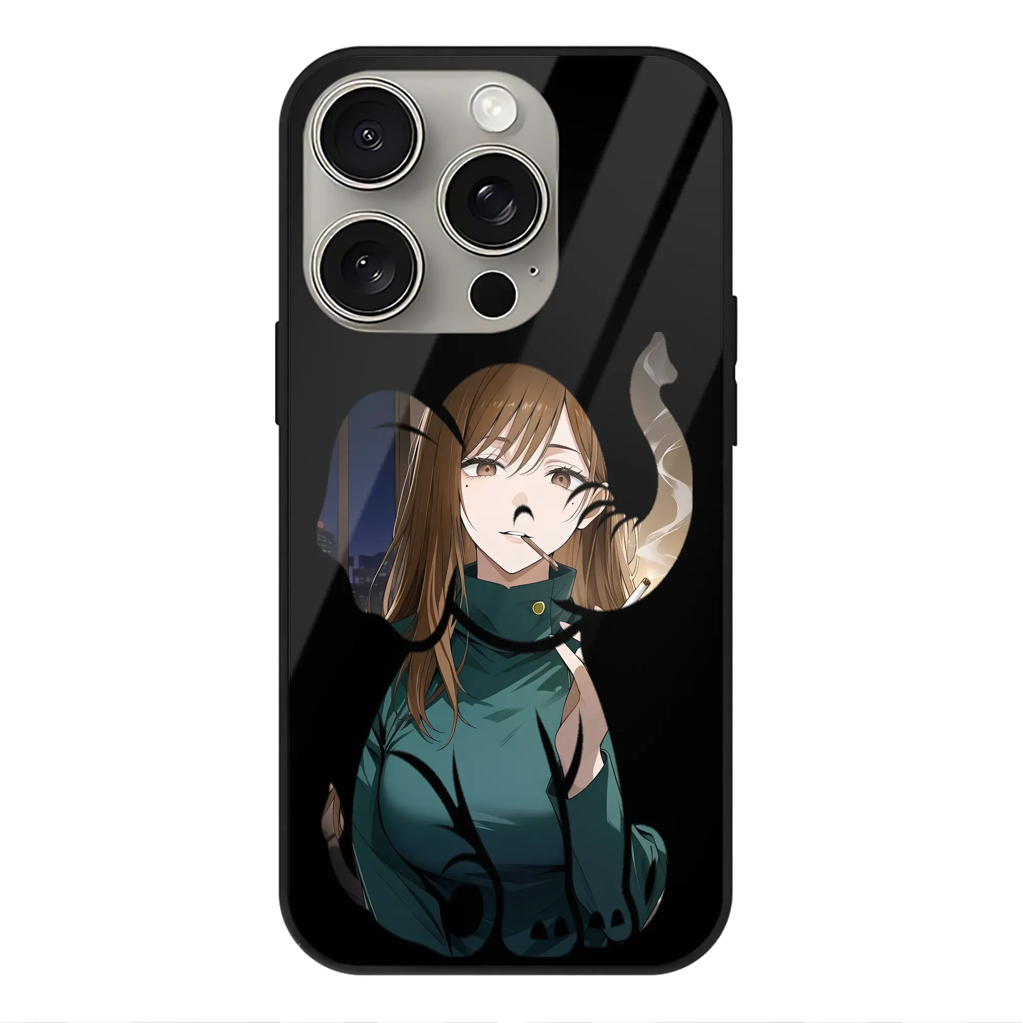 呪術廻戦 グッズ,家入 硝子 - IPhone15Pro対応 ・ スマホケース ・ 背面ガラス ・ TPU+強化ガラス ・ 耐衝撃 ・ 黄変防止 ・ ワイヤレス充電対応 ・ 3D立体ボタン