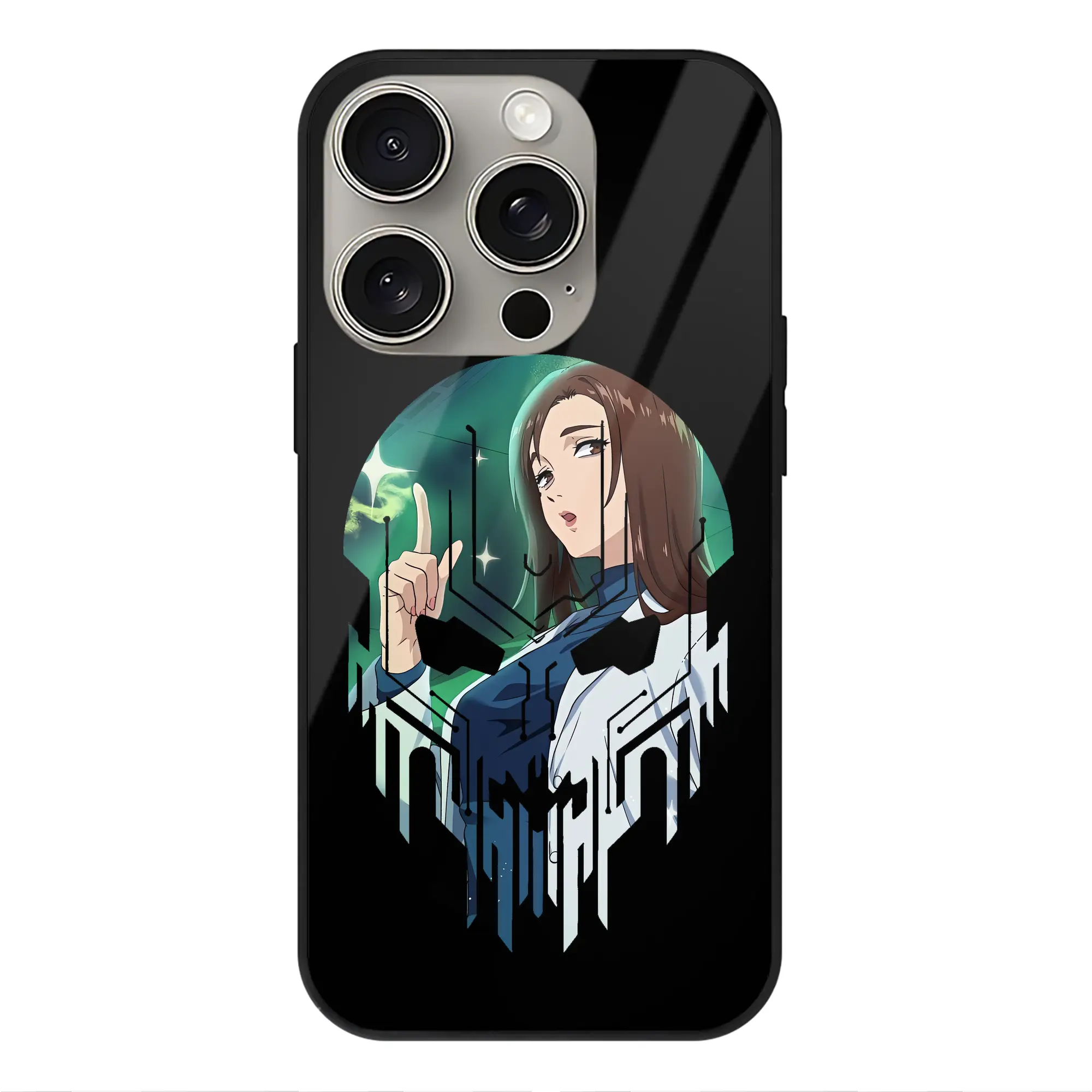 呪術廻戦 グッズ,家入 硝子 - IPhone15Pro対応 ・ スマホケース ・ 背面ガラス ・ TPU+強化ガラス ・ 耐衝撃 ・ 黄変防止 ・ ワイヤレス充電対応 ・ 3D立体ボタン