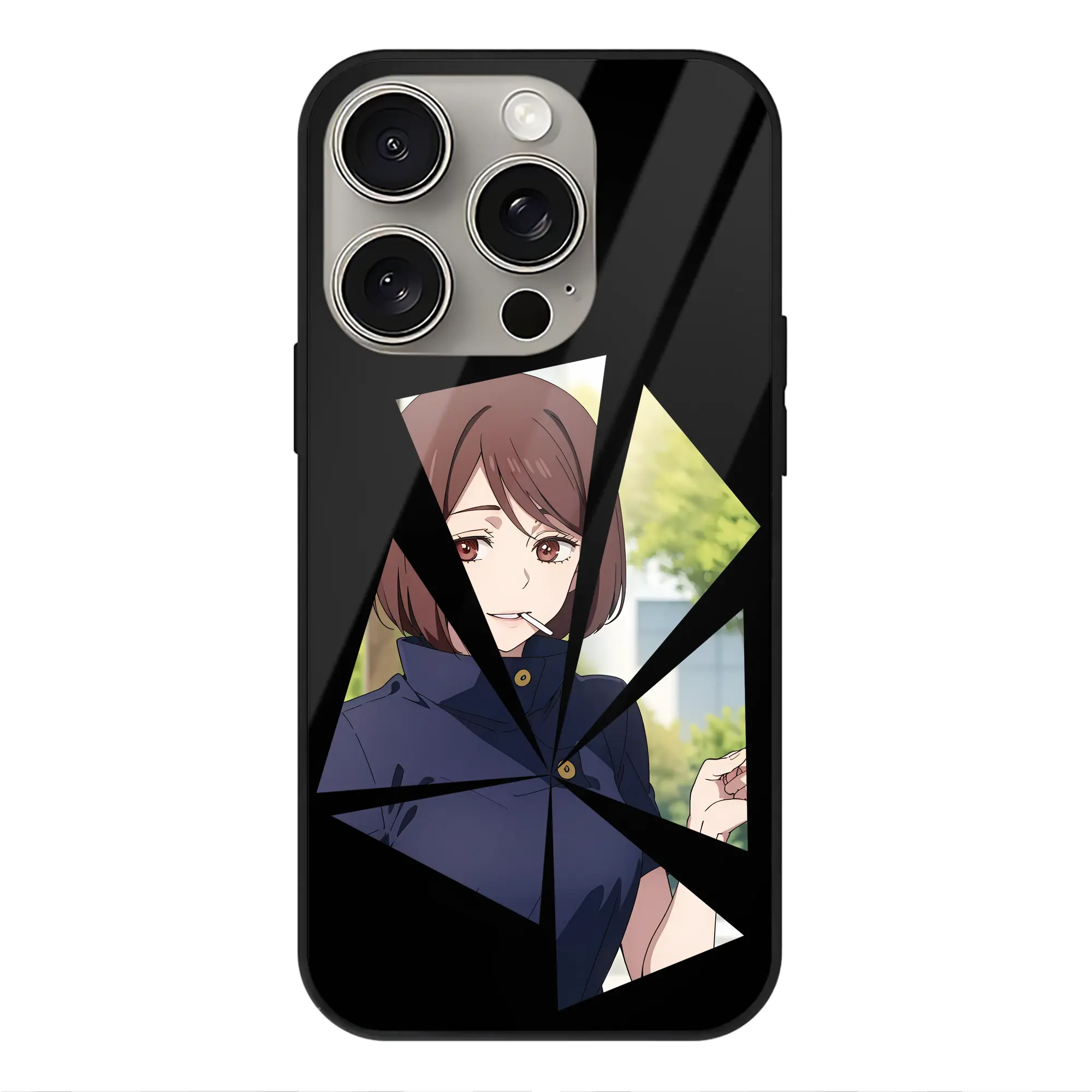 呪術廻戦 グッズ,家入 硝子 - IPhone15Pro対応 ・ スマホケース ・ 背面ガラス ・ TPU+強化ガラス ・ 耐衝撃 ・ 黄変防止 ・ ワイヤレス充電対応 ・ 3D立体ボタン