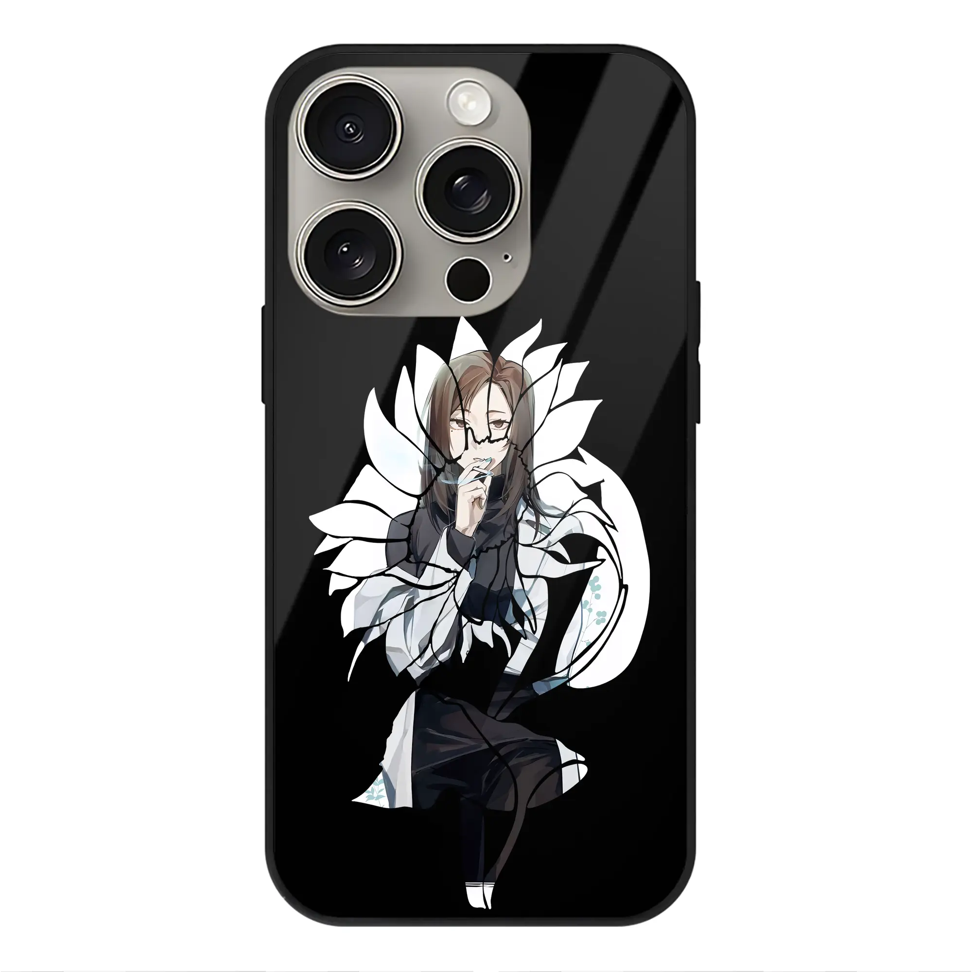 呪術廻戦 グッズ,家入 硝子 - IPhone15Pro対応 ・ スマホケース ・ 背面ガラス ・ TPU+強化ガラス ・ 耐衝撃 ・ 黄変防止 ・ ワイヤレス充電対応 ・ 3D立体ボタン