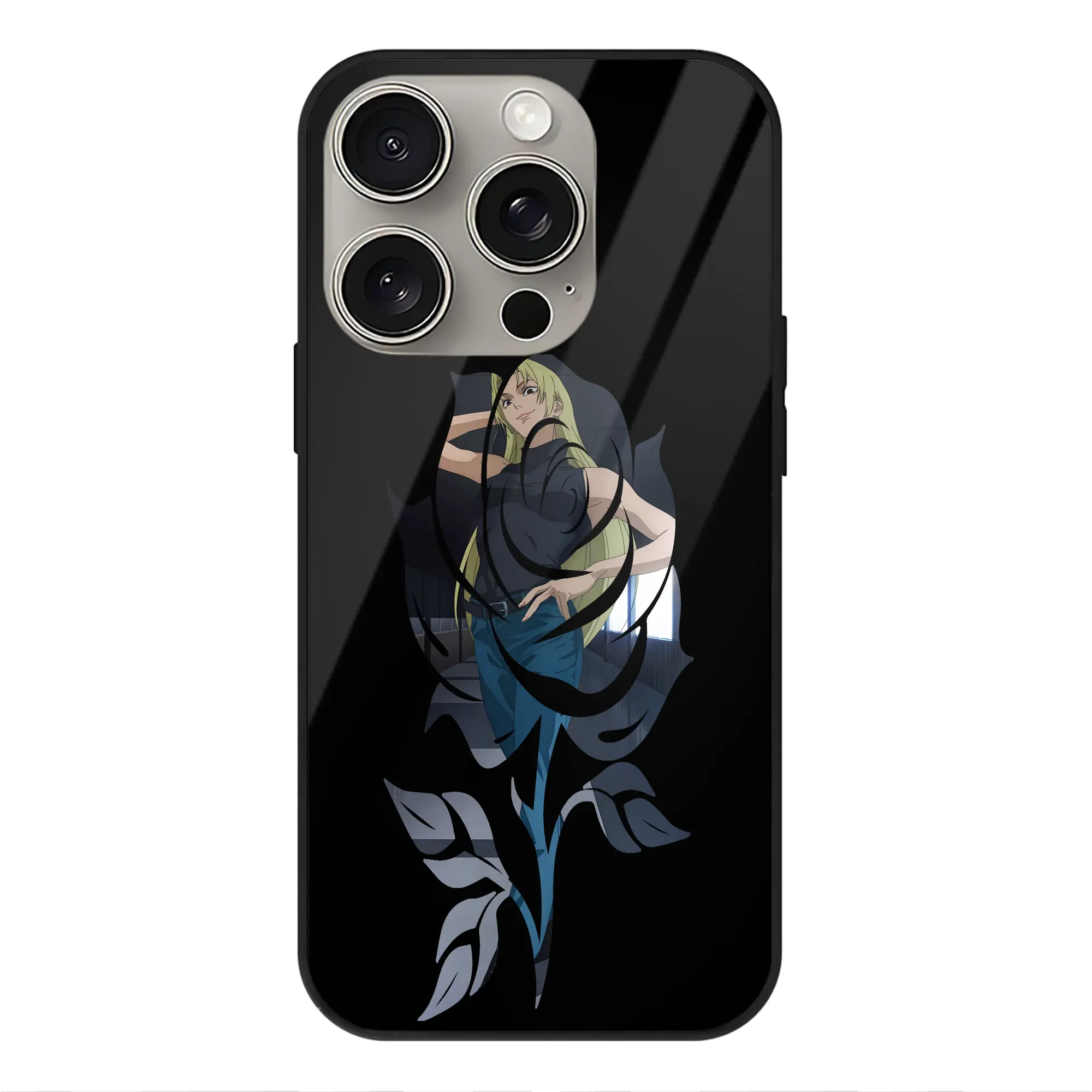 呪術廻戦 グッズ,九十九 由基 - IPhone15Pro対応 ・ スマホケース ・ 背面ガラス ・ TPU+強化ガラス ・ 耐衝撃 ・ 黄変防止 ・ ワイヤレス充電対応 ・ 3D立体ボタン