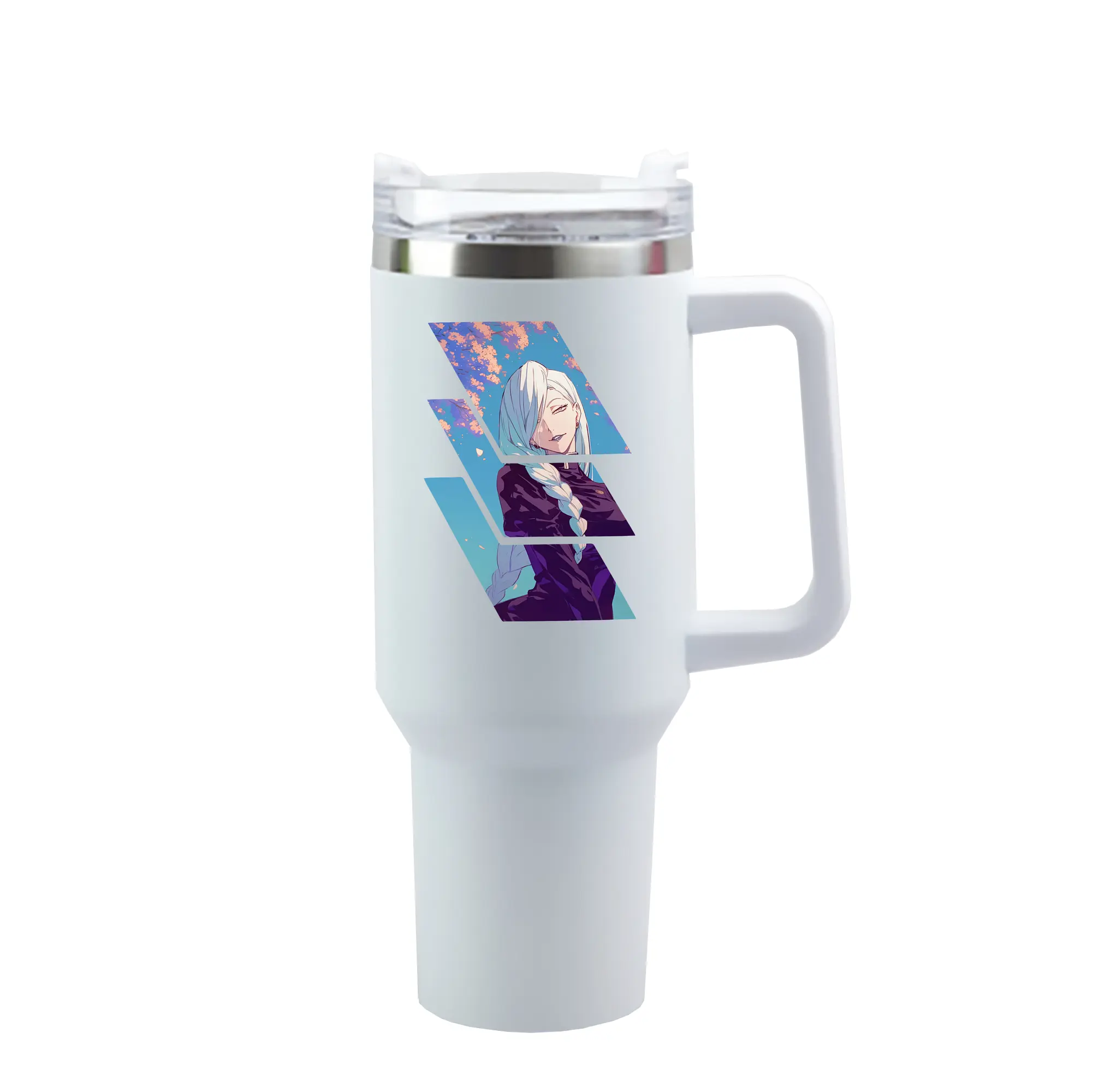 呪術廻戦 グッズ,冥冥 - 1200mL 車用タンブラー ・ クリスタルステッカー ・ 304ステンレス 内側 ・ 201ステンレス 外側 ・ 保温 保冷 ・ ハンドル＆ストロー付き ・ 通勤 ドライブ アウトドア用