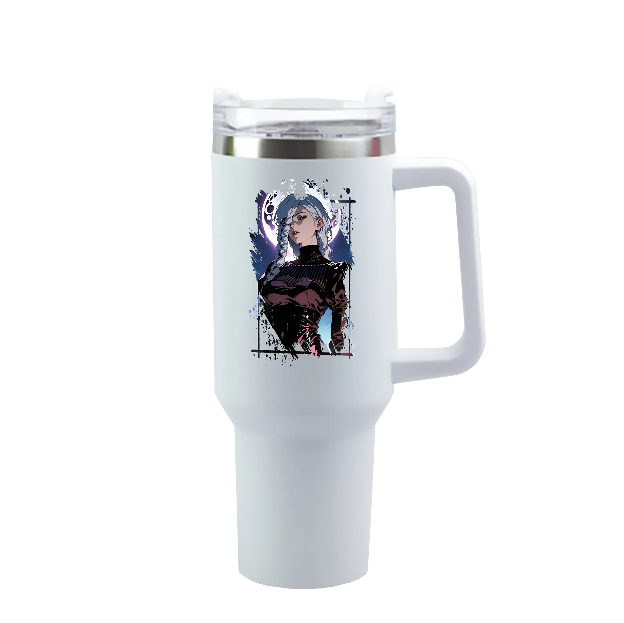 呪術廻戦 グッズ,冥冥 - 1200mL 車用タンブラー ・ クリスタルステッカー ・ 304ステンレス 内側 ・ 201ステンレス 外側 ・ 保温 保冷 ・ ハンドル＆ストロー付き ・ 通勤 ドライブ アウトドア用