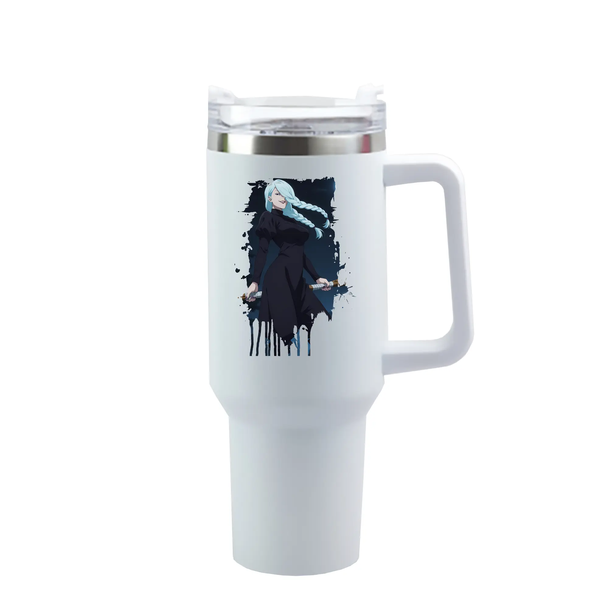 呪術廻戦 グッズ,冥冥 - 1200mL 車用タンブラー ・ クリスタルステッカー ・ 304ステンレス 内側 ・ 201ステンレス 外側 ・ 保温 保冷 ・ ハンドル＆ストロー付き ・ 通勤 ドライブ アウトドア用