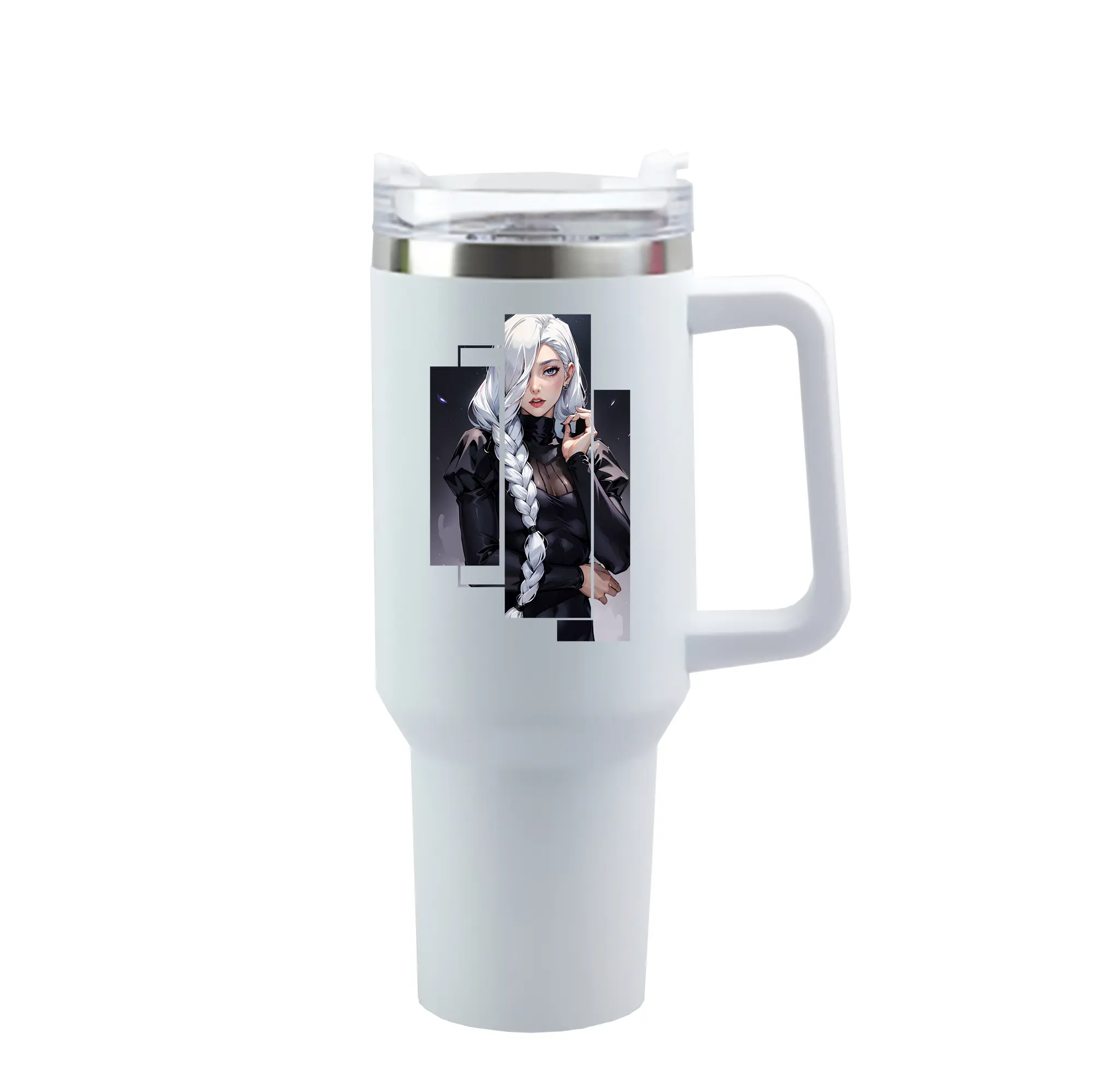 呪術廻戦 グッズ,冥冥 - 1200mL 車用タンブラー ・ クリスタルステッカー ・ 304ステンレス 内側 ・ 201ステンレス 外側 ・ 保温 保冷 ・ ハンドル＆ストロー付き ・ 通勤 ドライブ アウトドア用