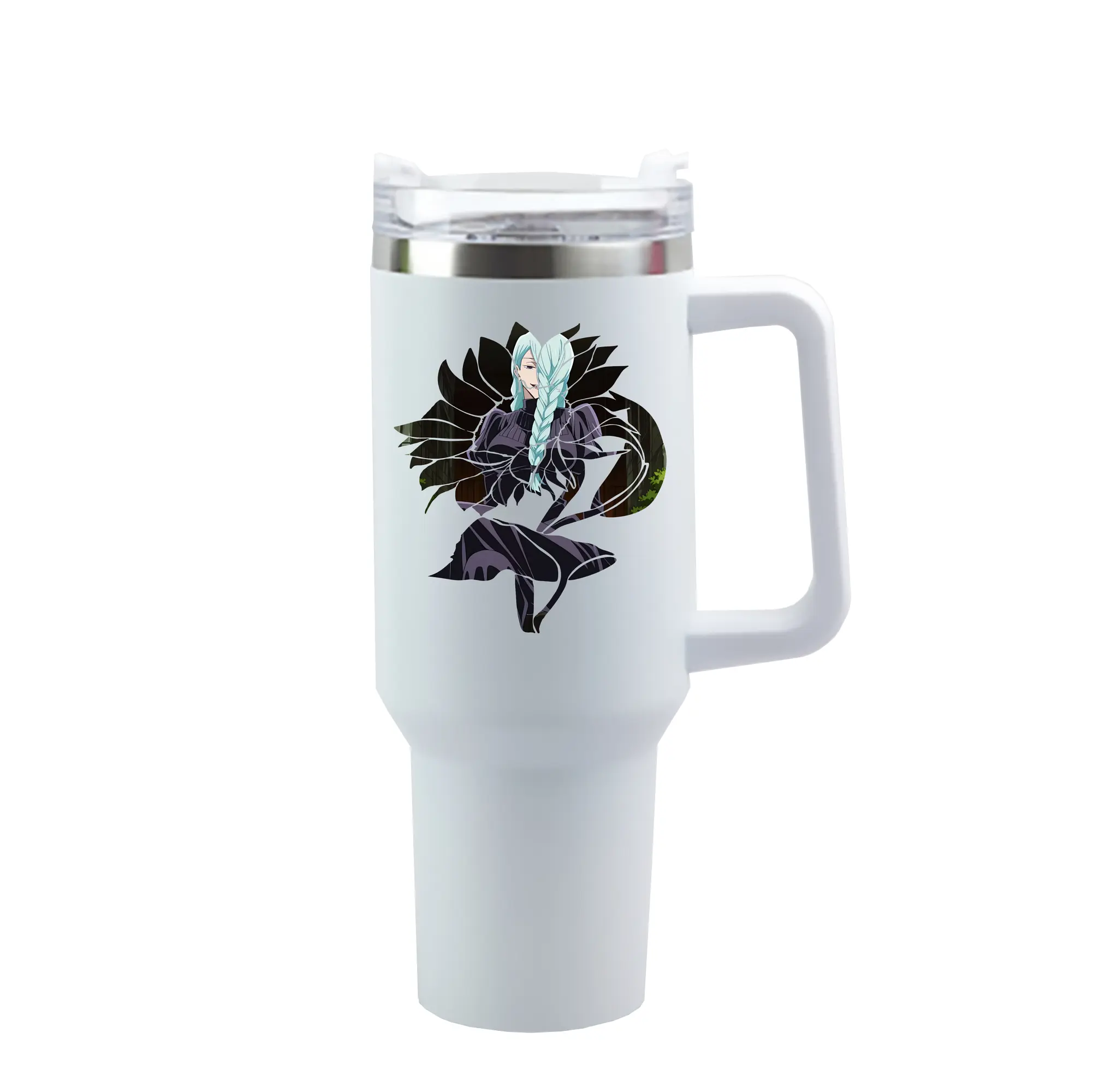 呪術廻戦 グッズ,冥冥 - 1200mL 車用タンブラー ・ クリスタルステッカー ・ 304ステンレス 内側 ・ 201ステンレス 外側 ・ 保温 保冷 ・ ハンドル＆ストロー付き ・ 通勤 ドライブ アウトドア用
