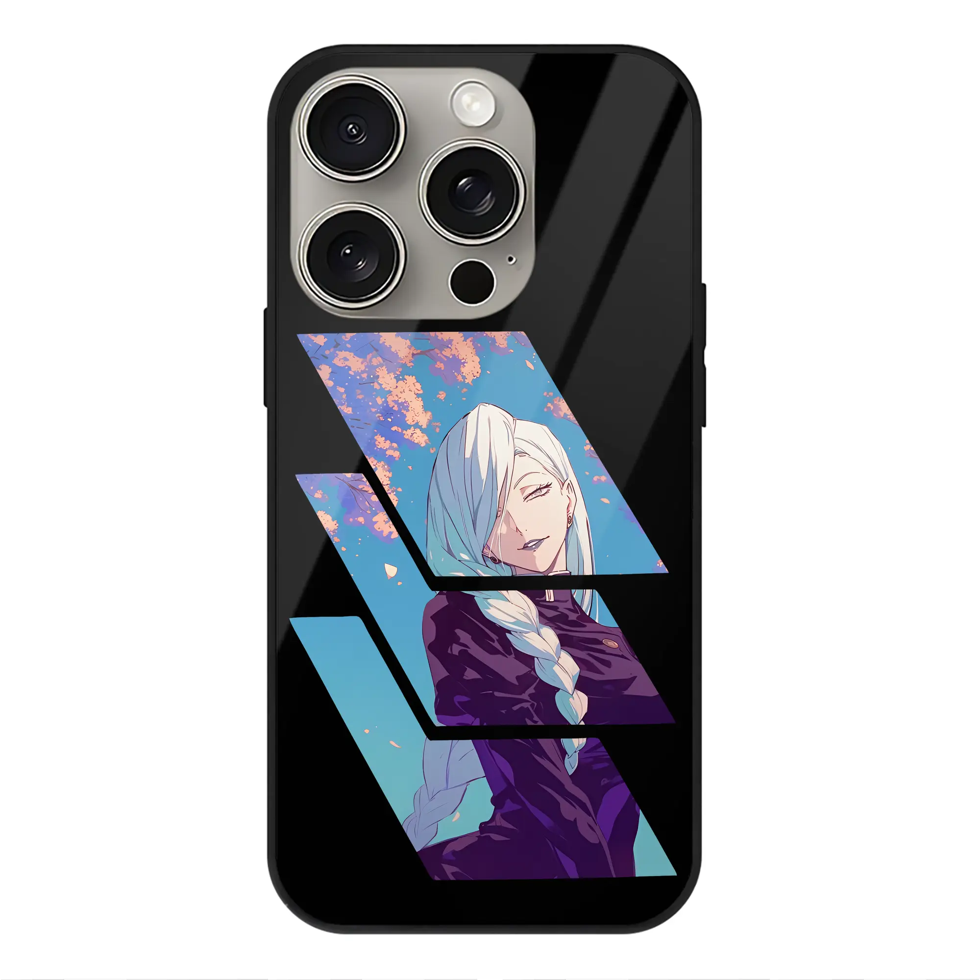 呪術廻戦 グッズ,冥冥 - IPhone15Pro対応 ・ スマホケース ・ 背面ガラス ・ TPU+強化ガラス ・ 耐衝撃 ・ 黄変防止 ・ ワイヤレス充電対応 ・ 3D立体ボタン