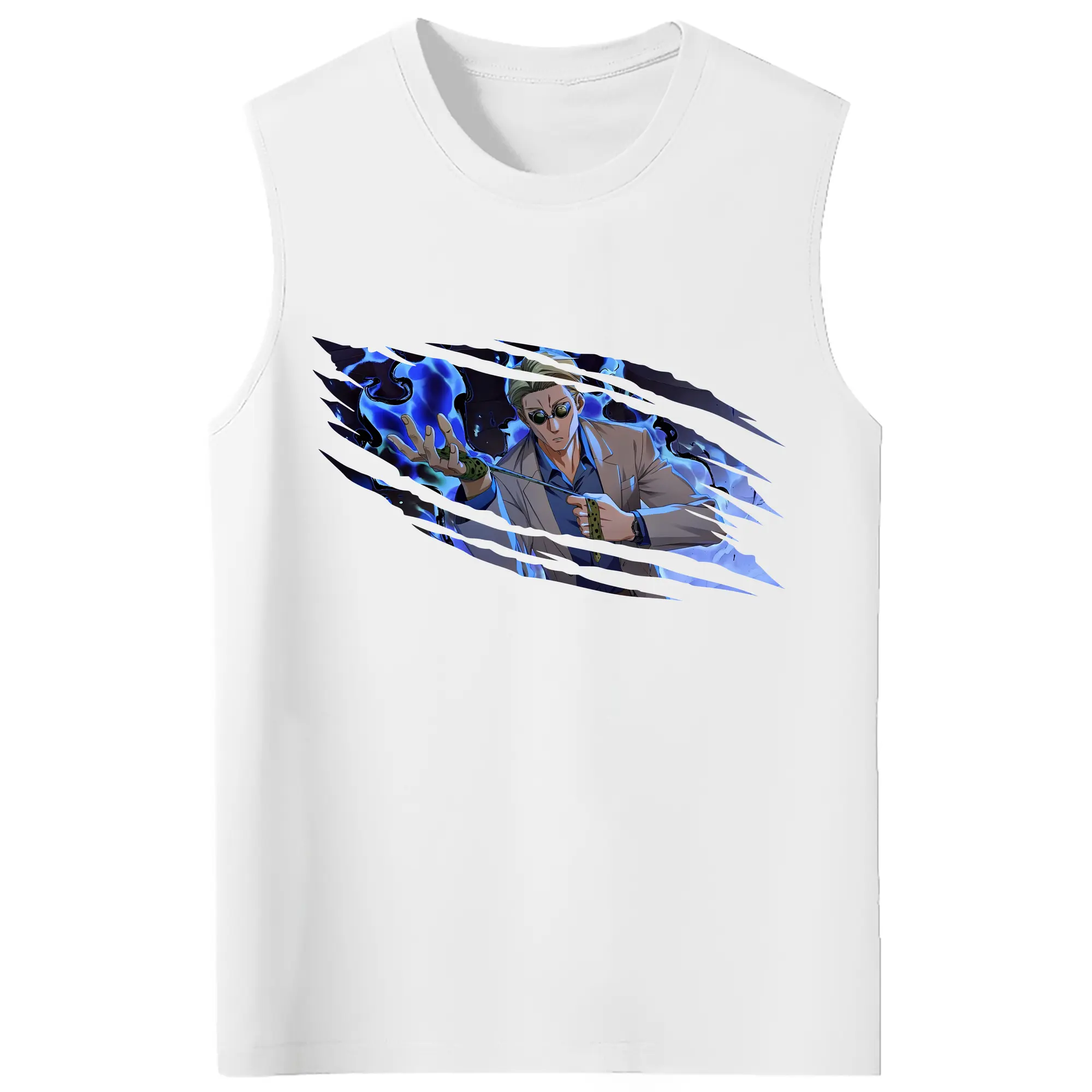 呪術廻戦 グッズ,七海 建人 - コットン100％ タンクトップ ・ フロントプリント ・ タイトフィット ・ 快適 通気性 ・ スポーツ カジュアル 散歩用