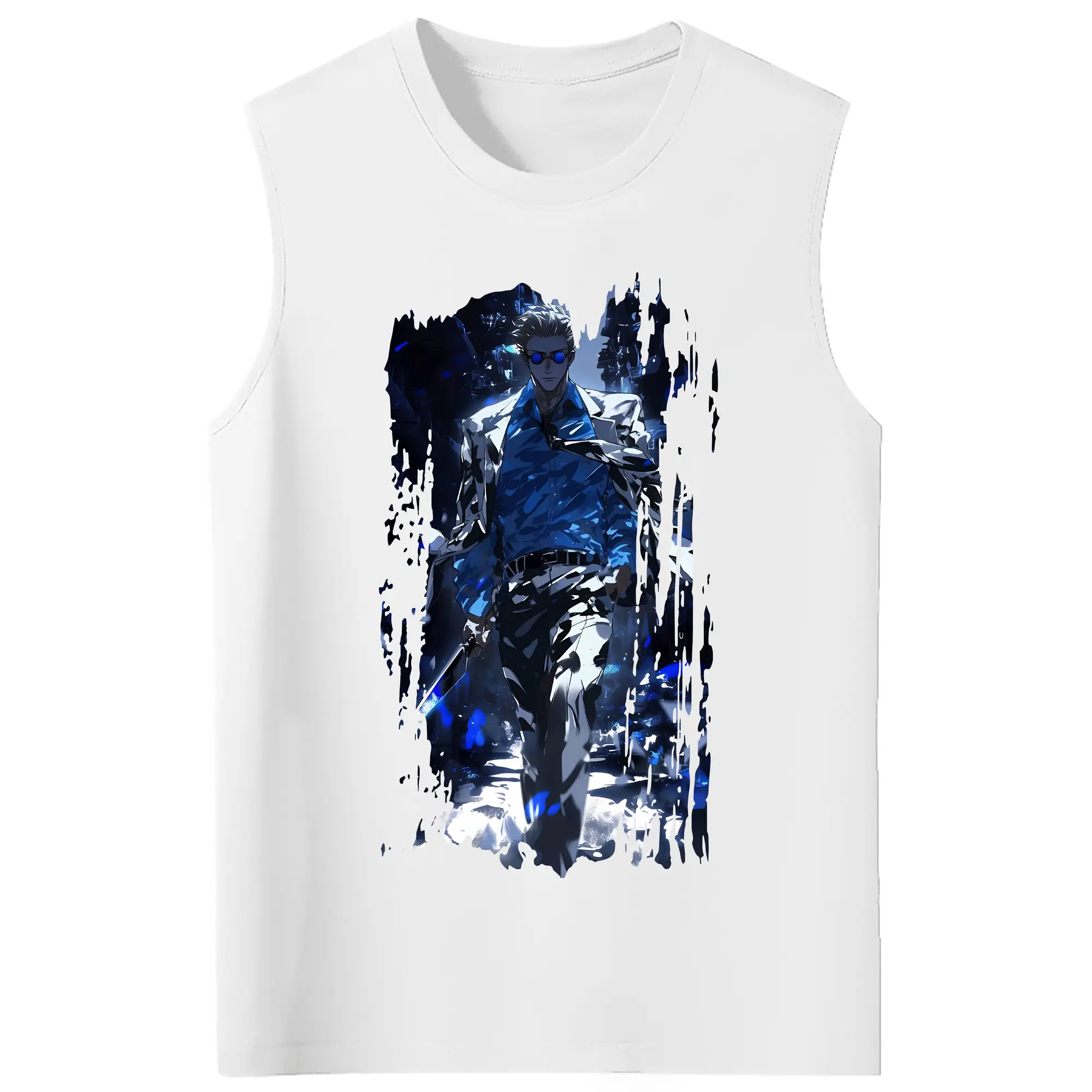 呪術廻戦 グッズ,七海 建人 - コットン100％ タンクトップ ・ フロントプリント ・ タイトフィット ・ 快適 通気性 ・ スポーツ カジュアル 散歩用