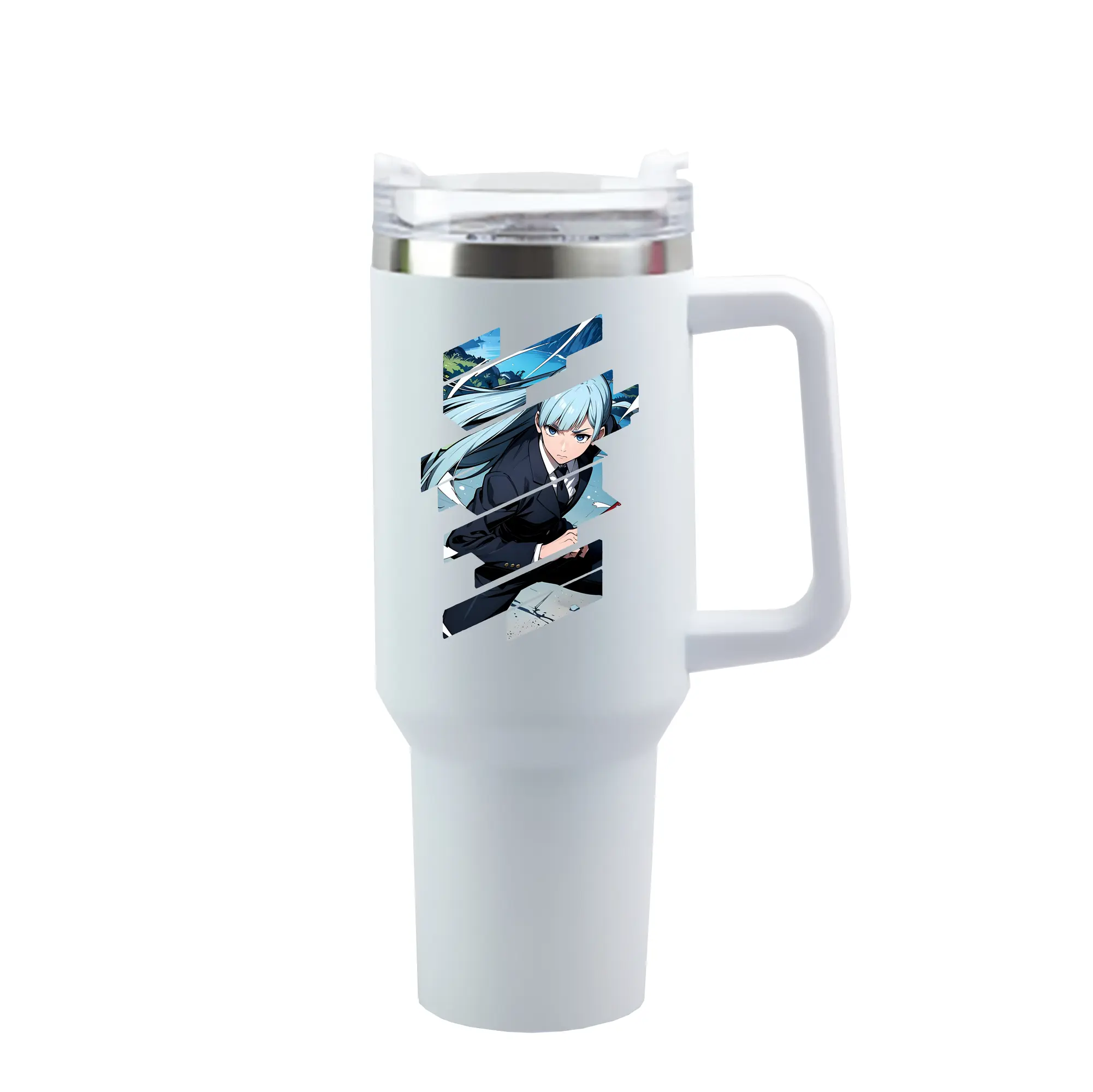 呪術廻戦 グッズ,三輪 霞 - 1200mL 車用タンブラー ・ クリスタルステッカー ・ 304ステンレス 内側 ・ 201ステンレス 外側 ・ 保温 保冷 ・ ハンドル＆ストロー付き ・ 通勤 ドライブ アウトドア用