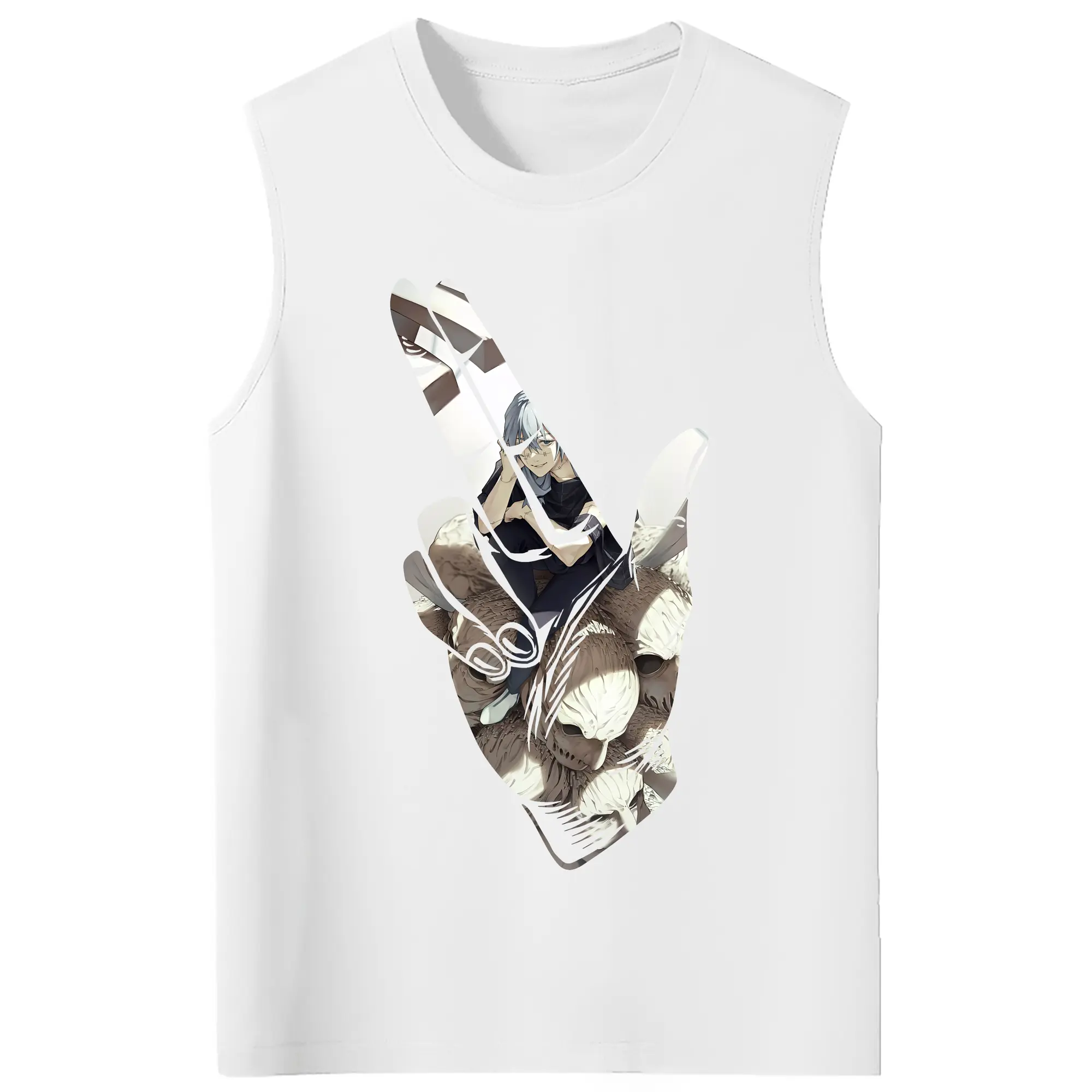 呪術廻戦 グッズ,真人 - コットン100％ タンクトップ ・ フロントプリント ・ タイトフィット ・ 快適 通気性 ・ スポーツ カジュアル 散歩用