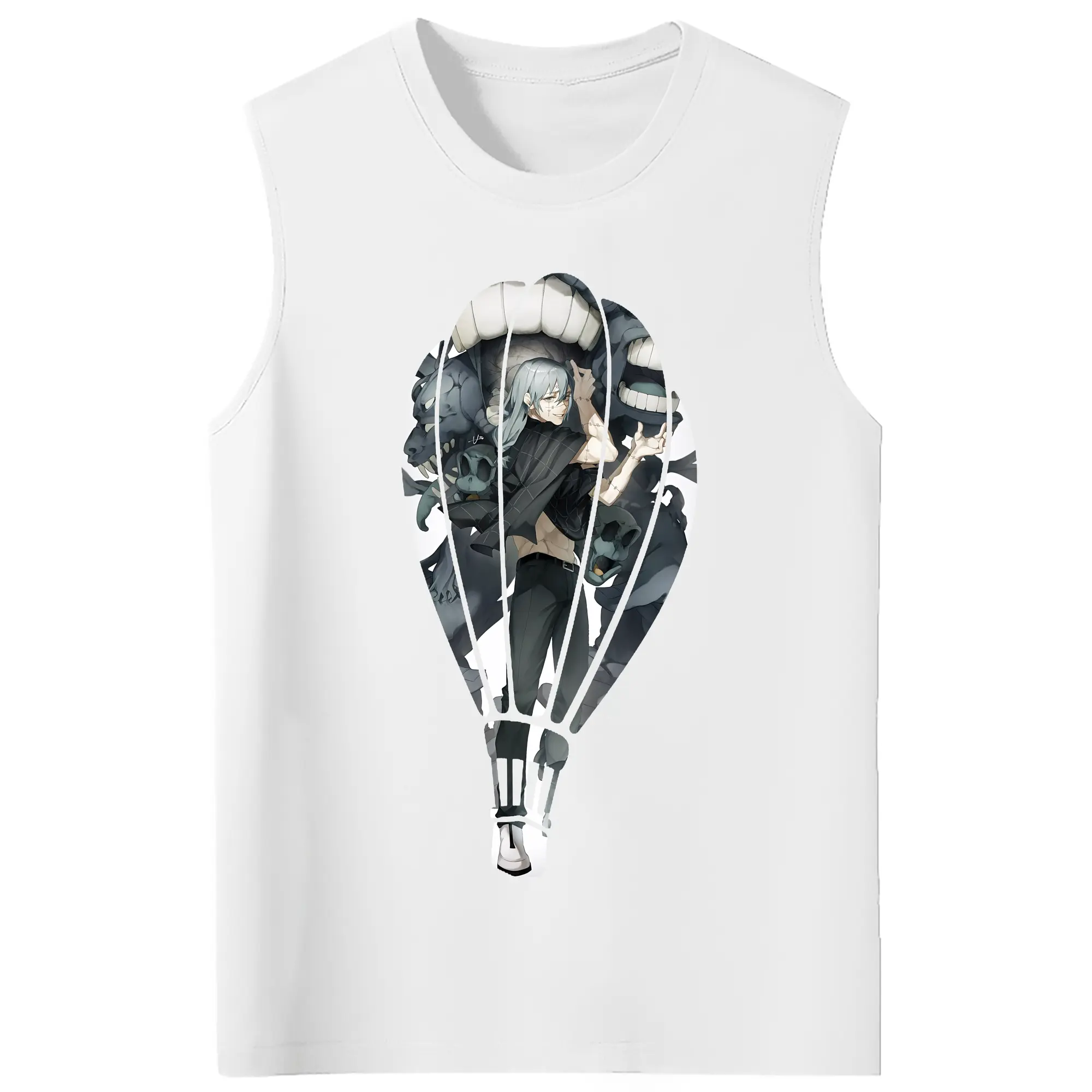 呪術廻戦 グッズ,真人 - コットン100％ タンクトップ ・ フロントプリント ・ タイトフィット ・ 快適 通気性 ・ スポーツ カジュアル 散歩用