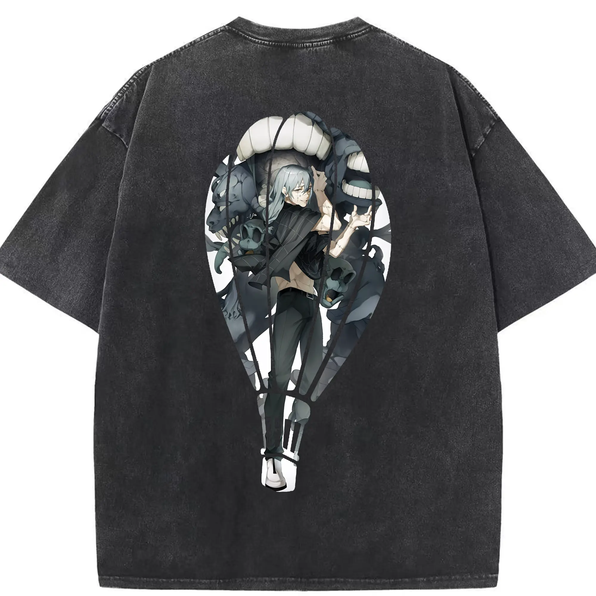 呪術廻戦 グッズ,真人 - 綿100％ ヴィンテージ風 半袖Tシャツ ・ 背面プリント ・ 柔らか肌触り ・ 通気性 快適 ・ スポーツ カジュアル 外出用