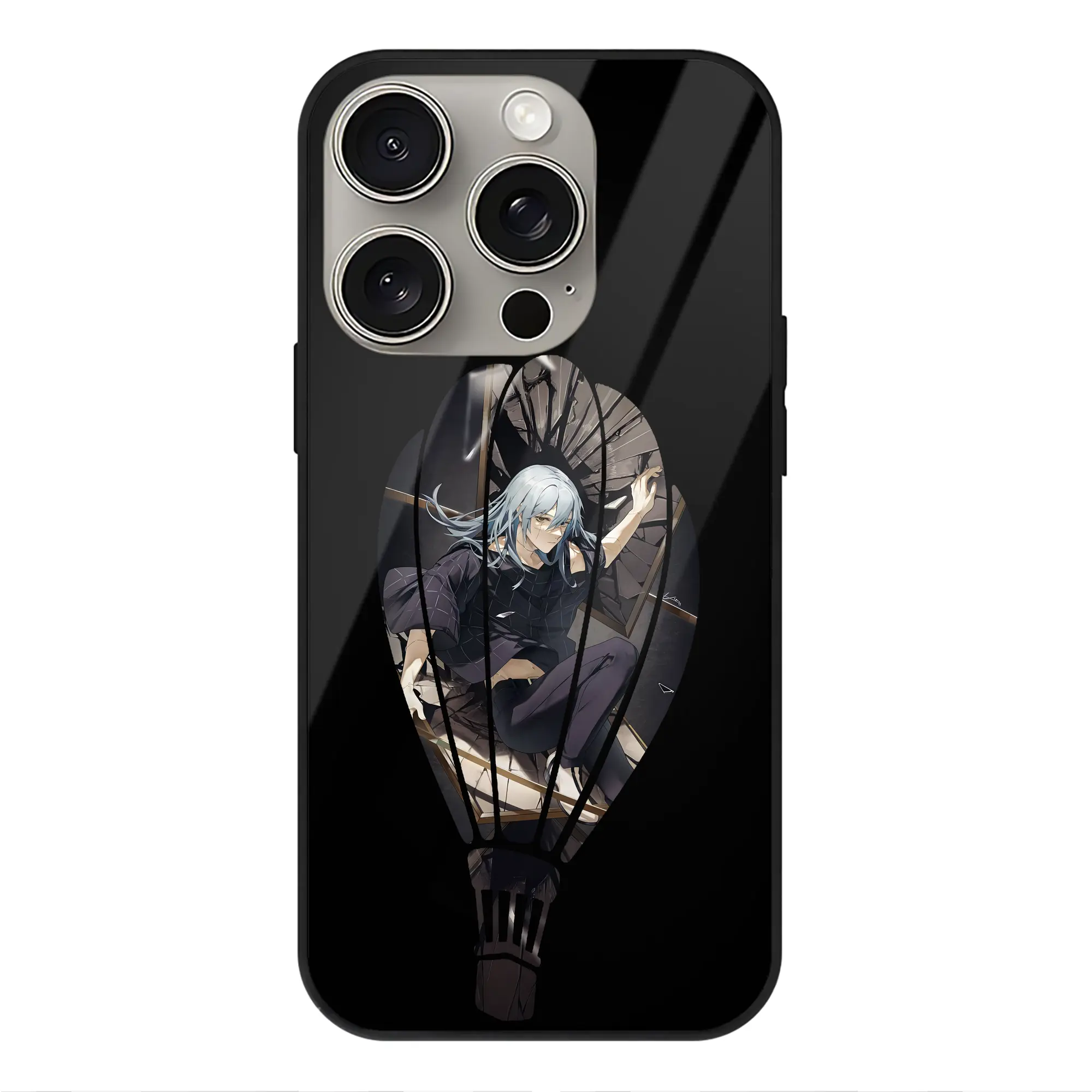 呪術廻戦 グッズ,真人 - IPhone15Pro対応 ・ スマホケース ・ 背面ガラス ・ TPU+強化ガラス ・ 耐衝撃 ・ 黄変防止 ・ ワイヤレス充電対応 ・ 3D立体ボタン