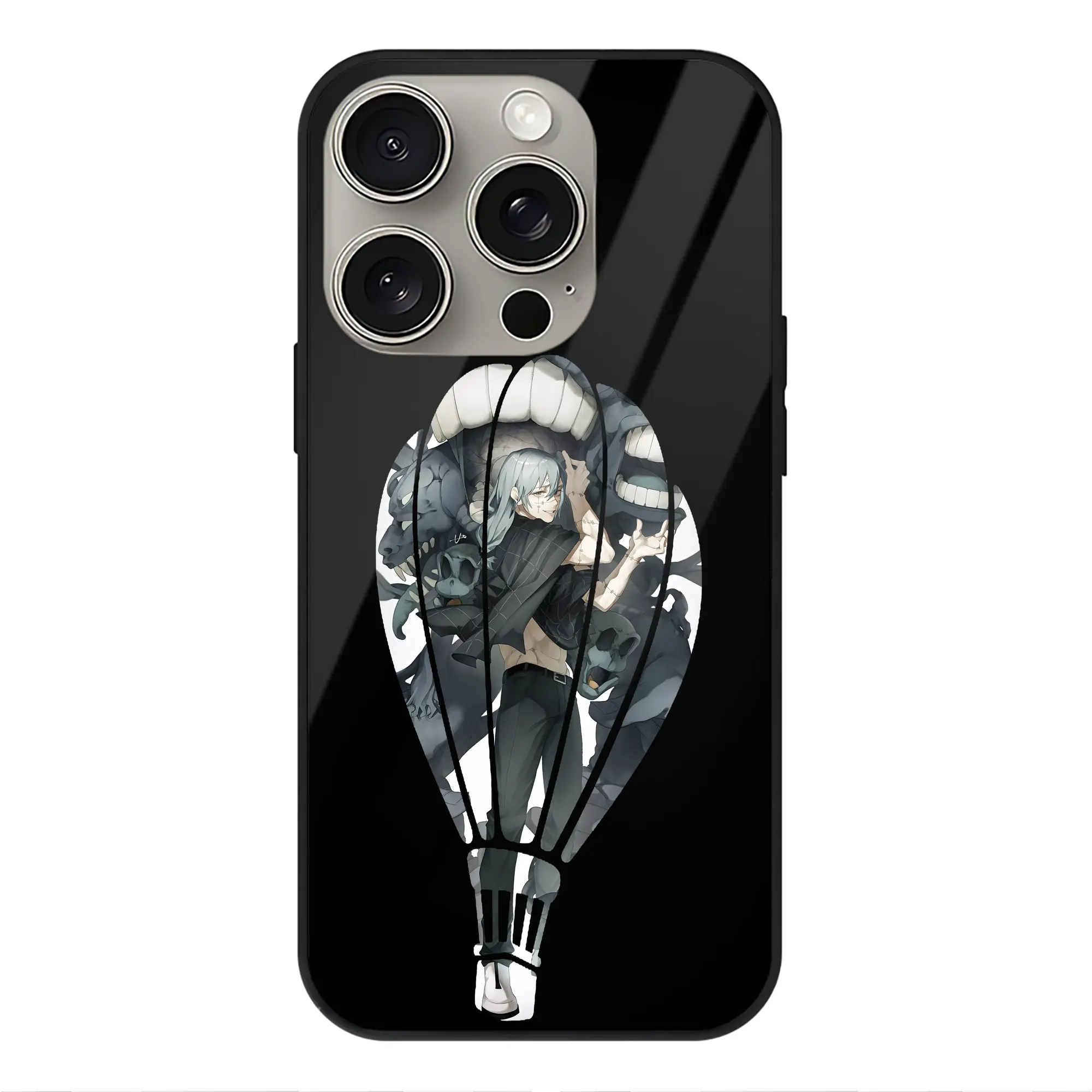 呪術廻戦 グッズ,真人 - IPhone15Pro対応 ・ スマホケース ・ 背面ガラス ・ TPU+強化ガラス ・ 耐衝撃 ・ 黄変防止 ・ ワイヤレス充電対応 ・ 3D立体ボタン