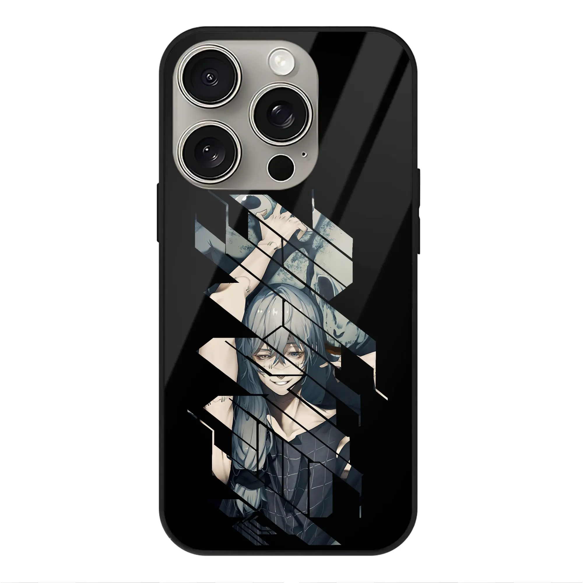 呪術廻戦 グッズ,真人 - IPhone15Pro対応 ・ スマホケース ・ 背面ガラス ・ TPU+強化ガラス ・ 耐衝撃 ・ 黄変防止 ・ ワイヤレス充電対応 ・ 3D立体ボタン